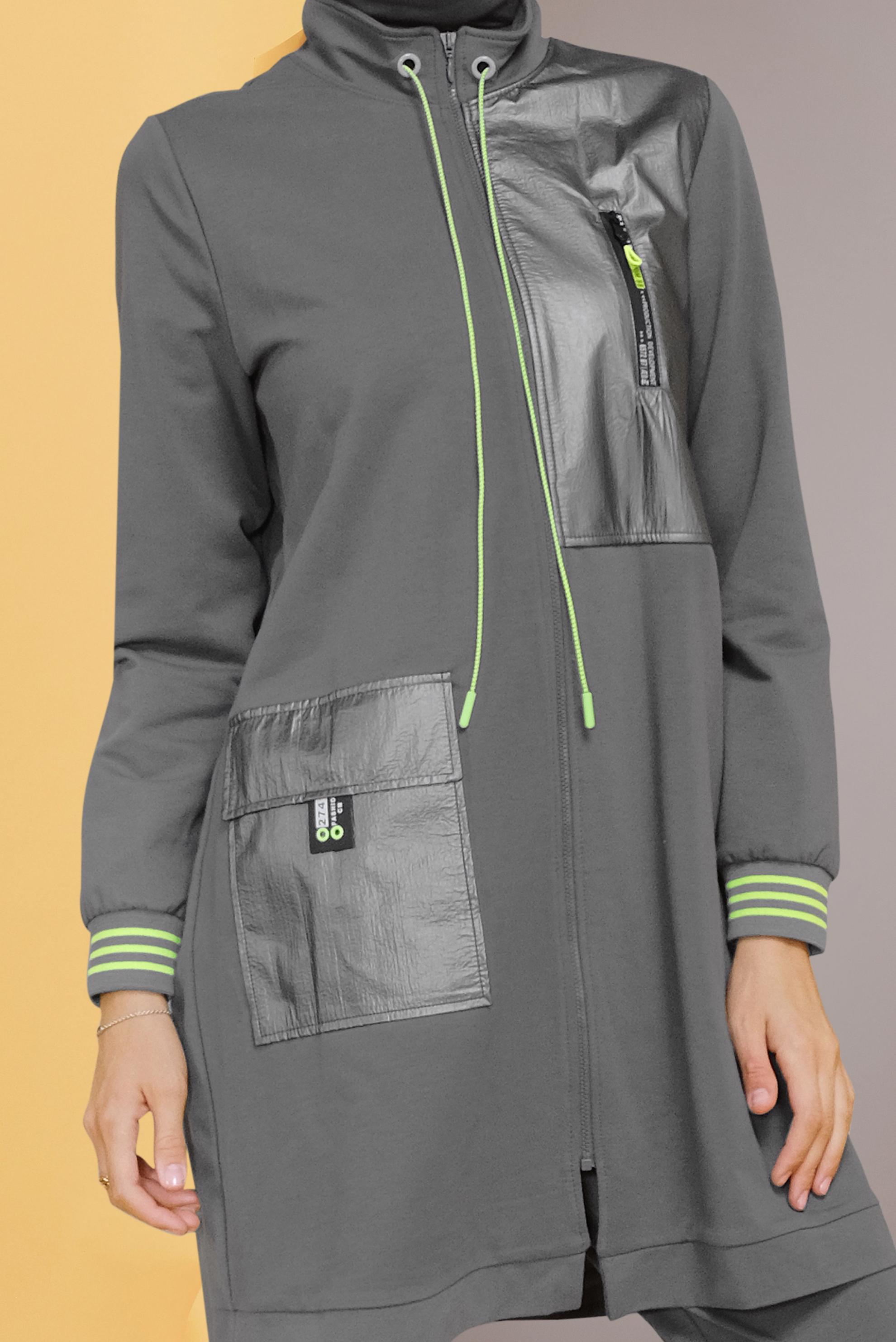 Tesettür giyim GRİ FERMUARLI HAKİM YAKA EŞOFMAN TAKIMI 41719