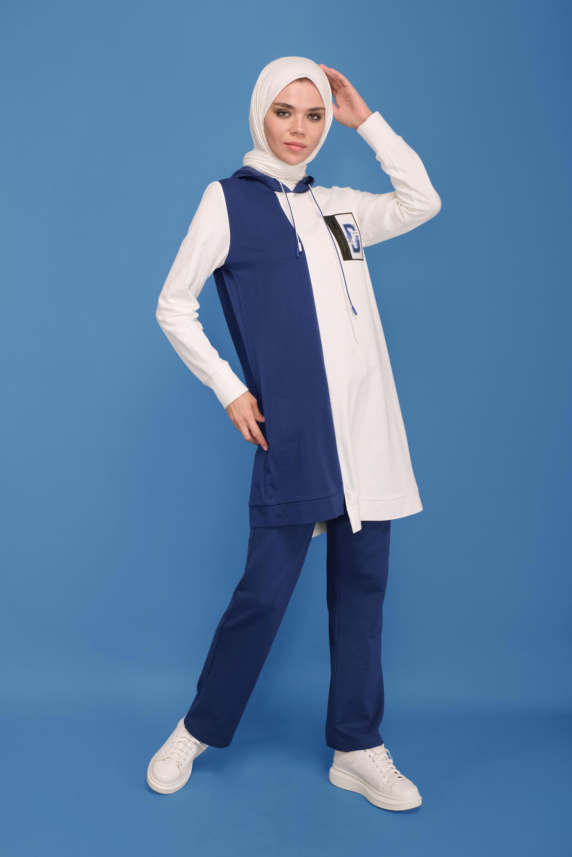 Tesettür giyim LACİVERT CEP DETAYLI İKİ RENK KAPÜŞONLU EŞOFMAN TAKIMI 41720