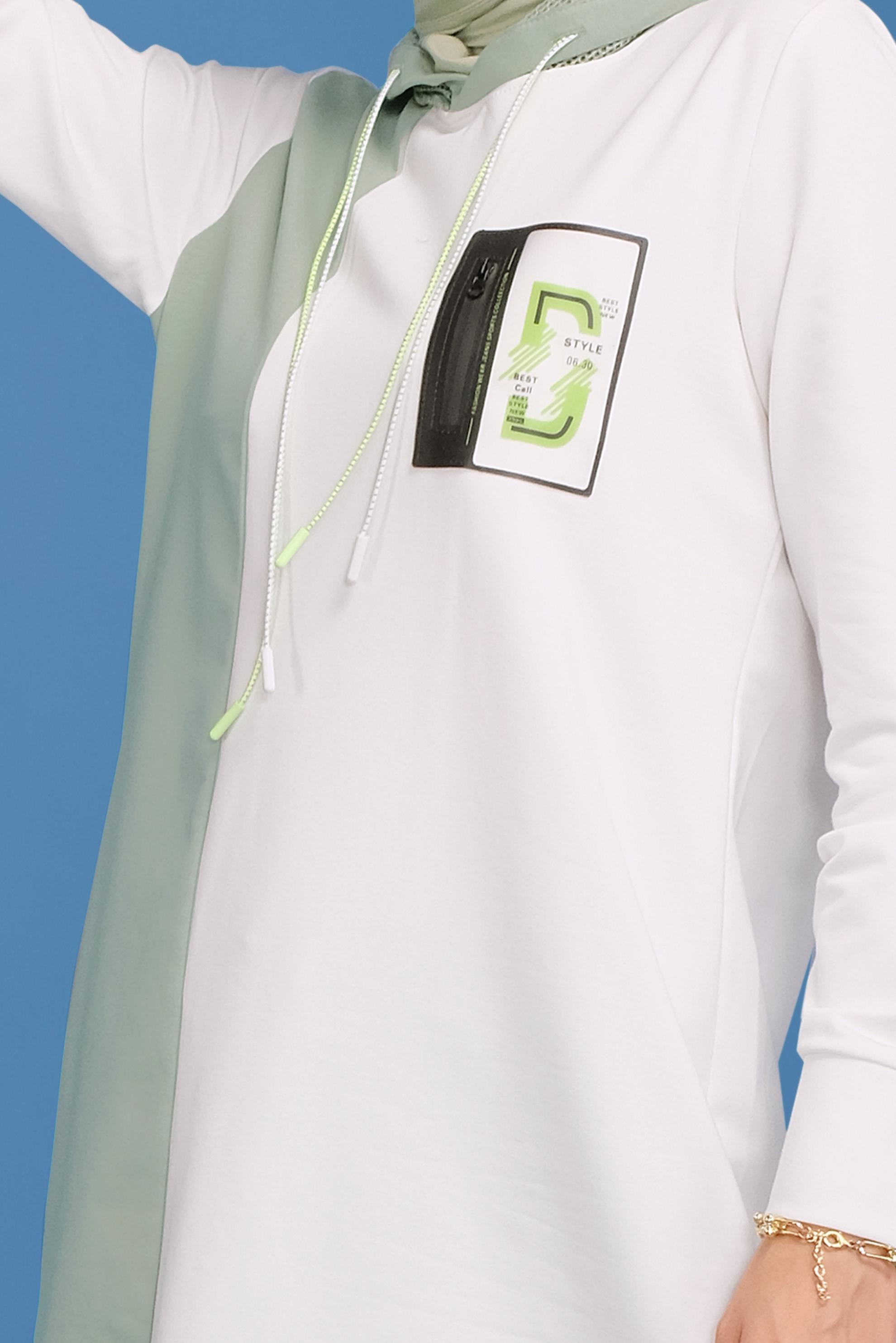 Tesettür giyim YEŞİL CEP DETAYLI İKİ RENK KAPÜŞONLU EŞOFMAN TAKIMI 41720