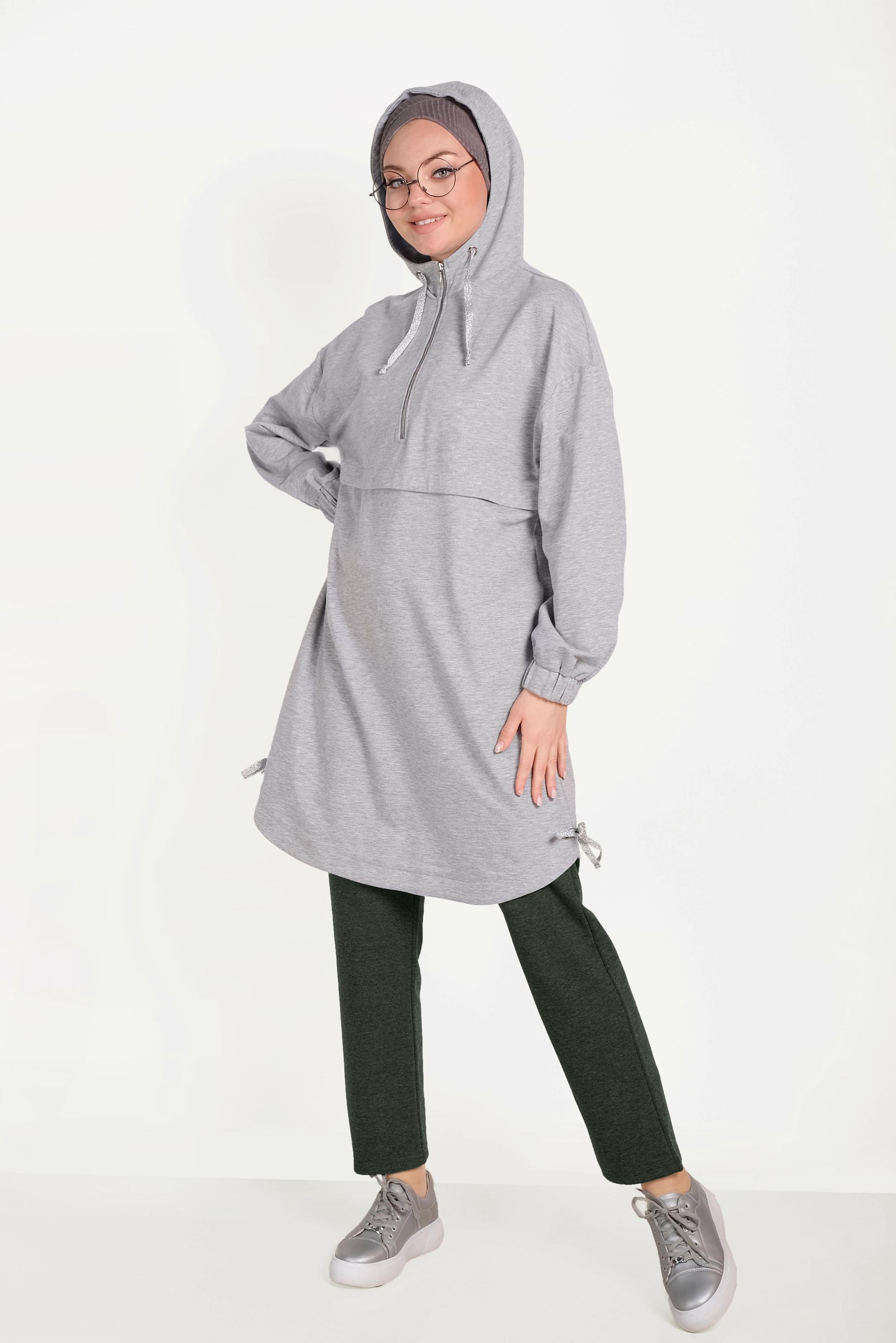 Tesettür giyim HAKİ BASKI DETAYLI EŞOFMAN ALTI 70066