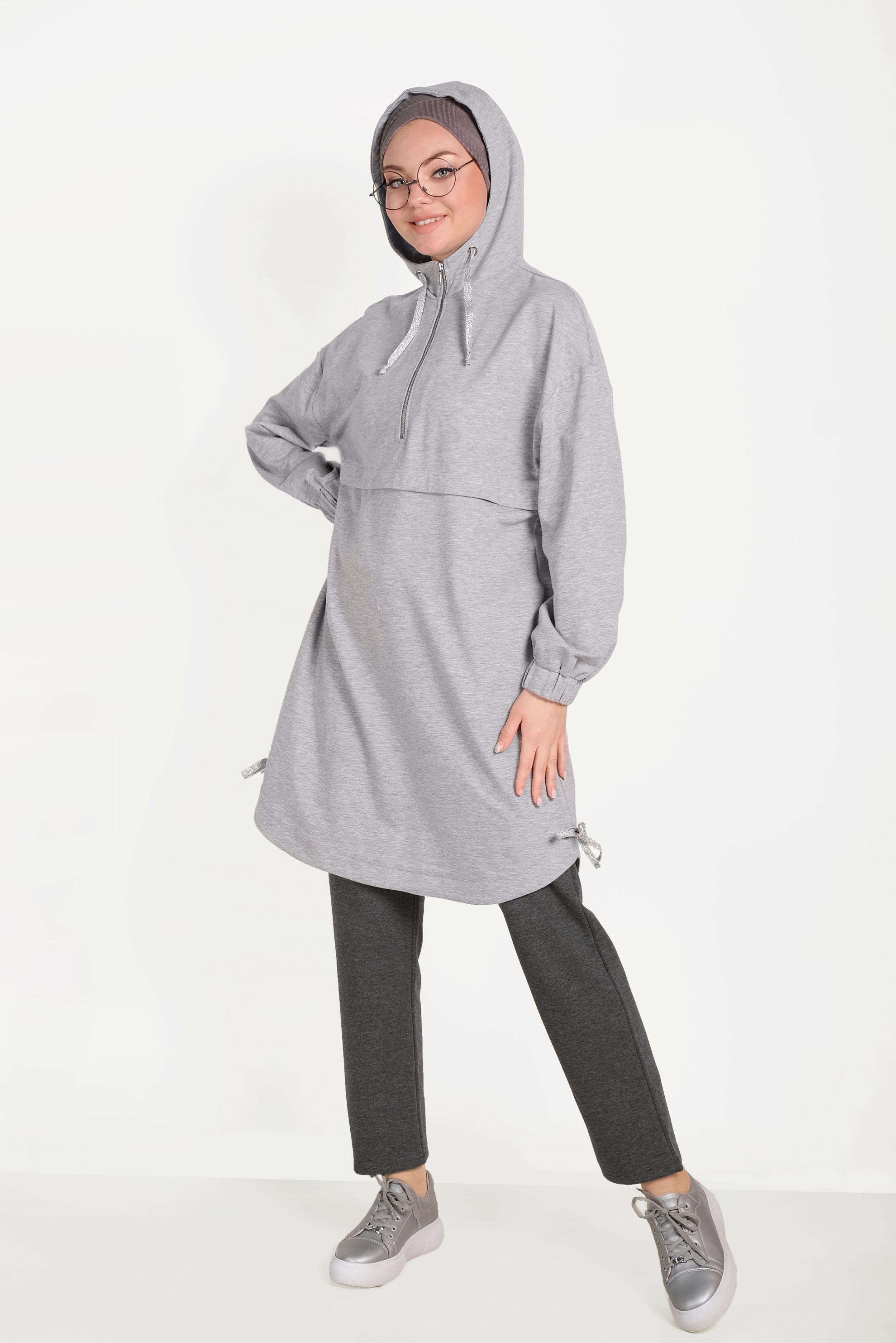 Hijab clothing GREY PRINT DETAILED SWEATPANTS 70066 