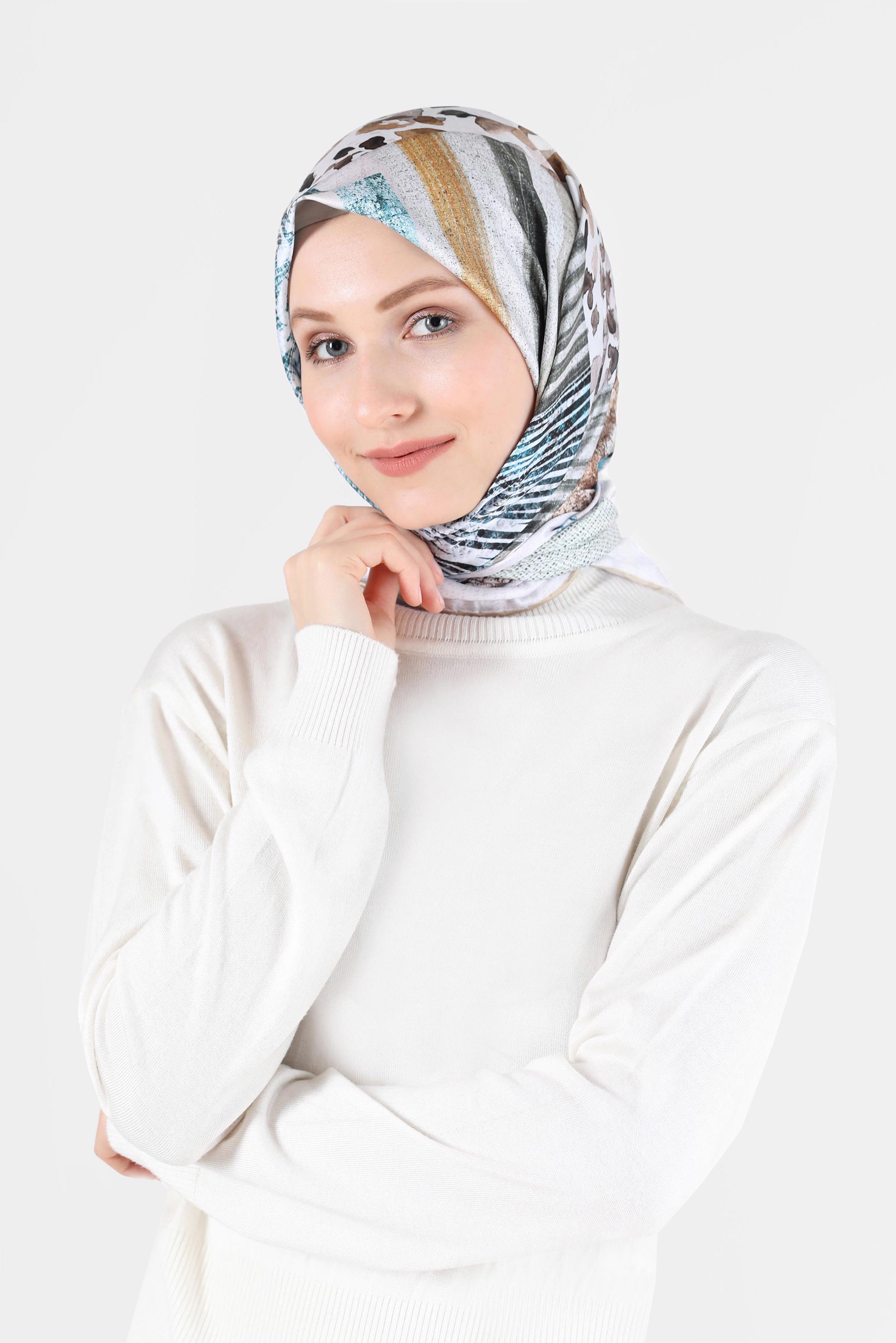 Tesettür giyim ALTIN ALVİNA DİJİTAL TWİLL EŞARP 5050 