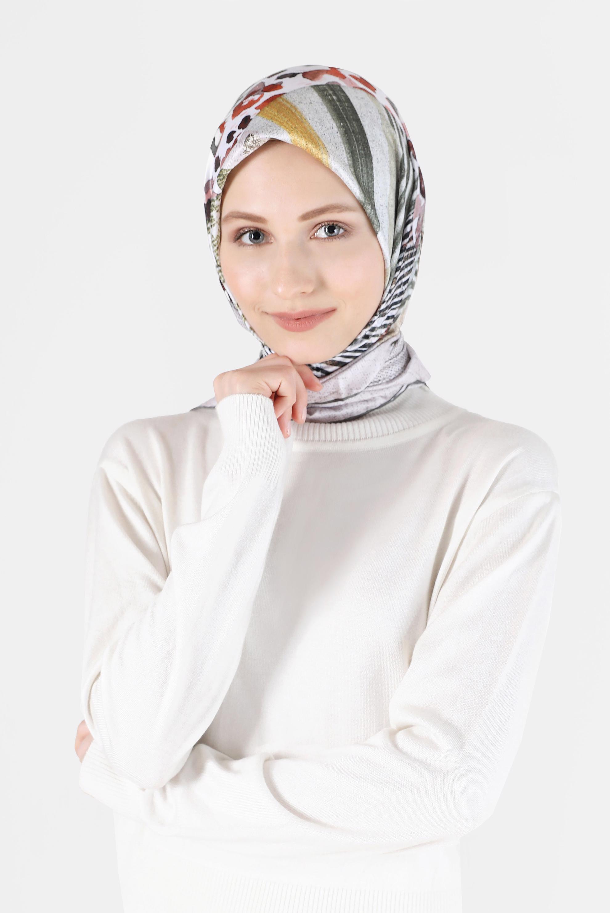 Tesettür giyim HAKİ ALVİNA DİJİTAL TWİLL EŞARP 5050 