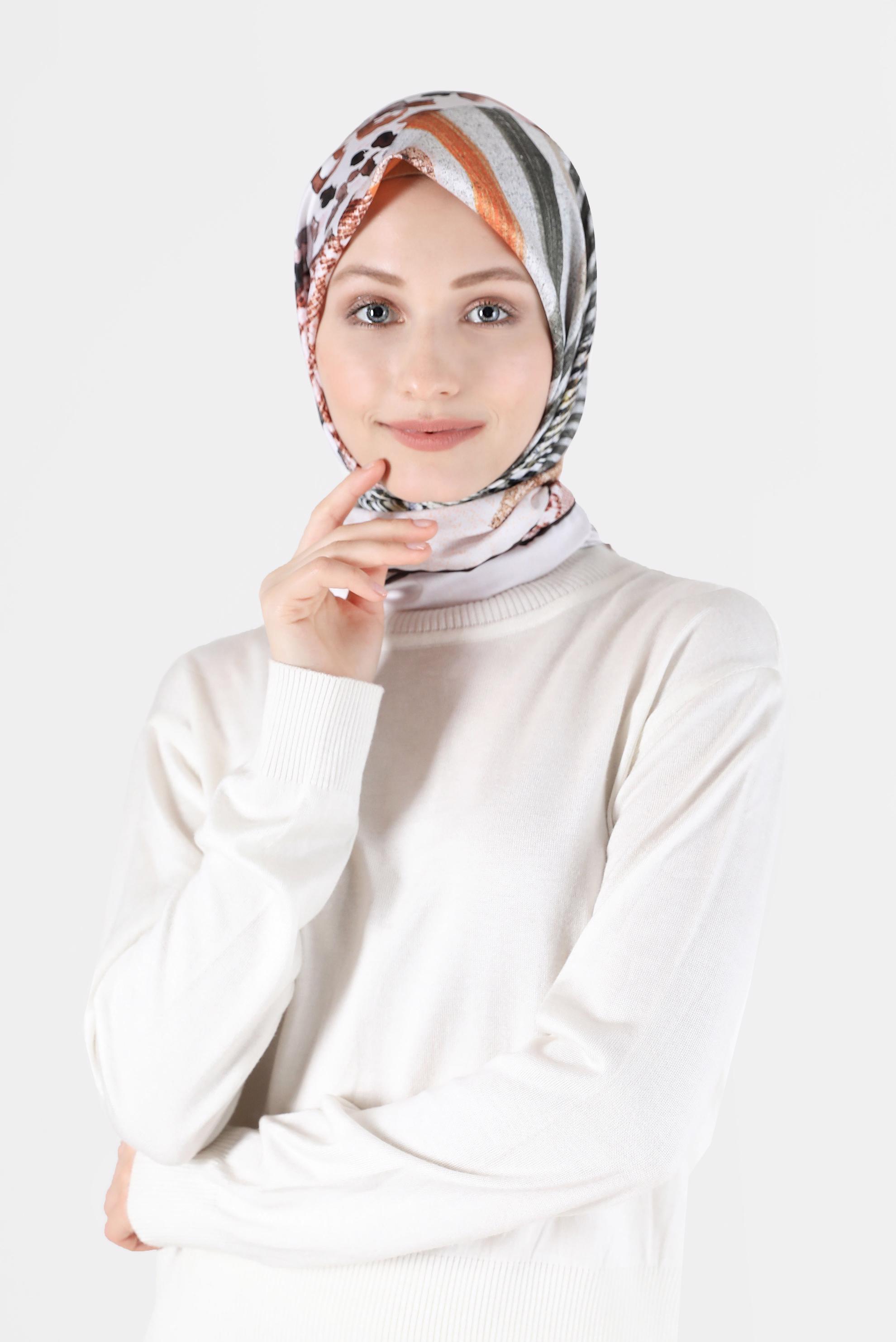 Tesettür giyim KAHVE ALVİNA DİJİTAL TWİLL EŞARP 5050 