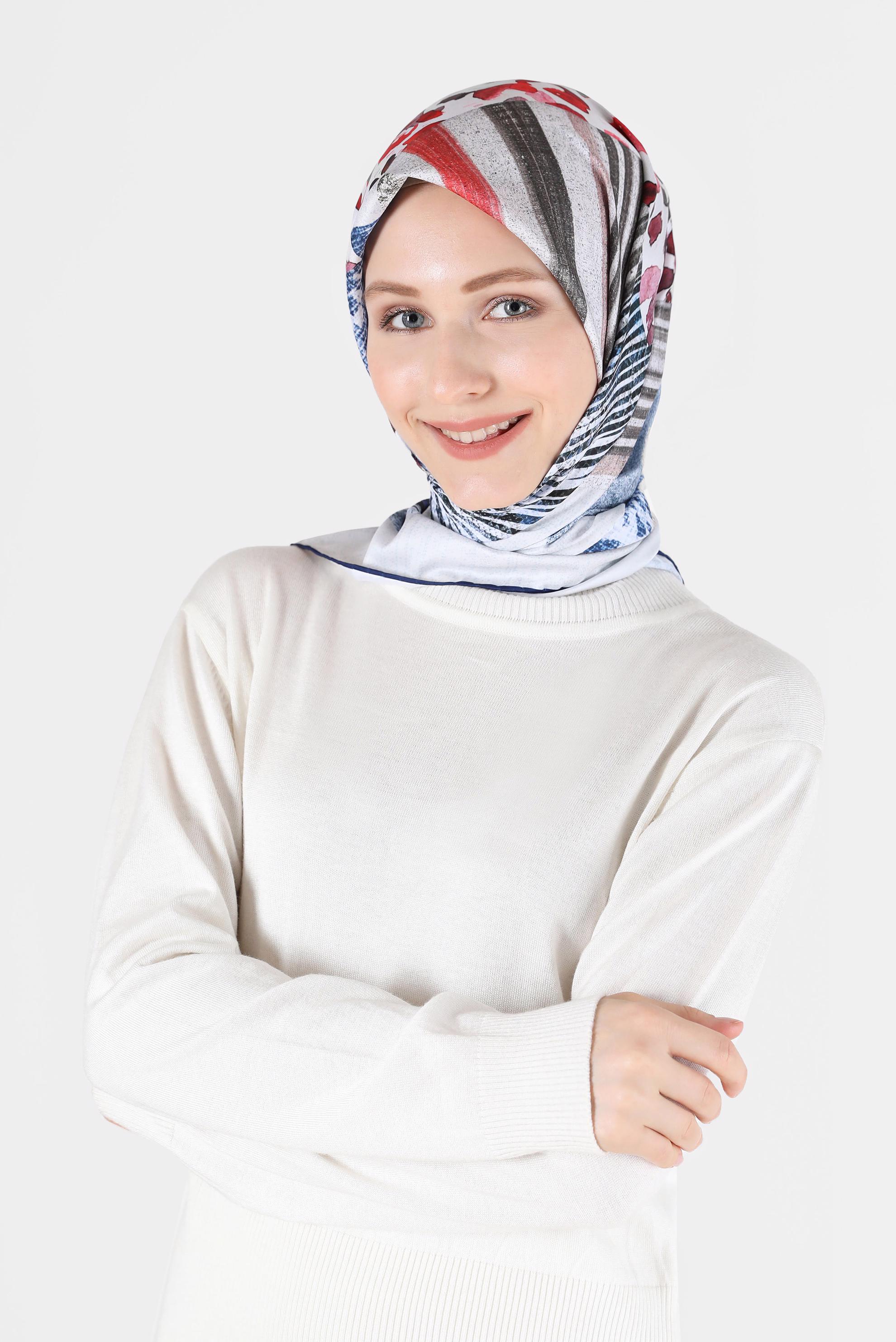 Tesettür giyim LACİVERT ALVİNA DİJİTAL TWİLL EŞARP 5050 