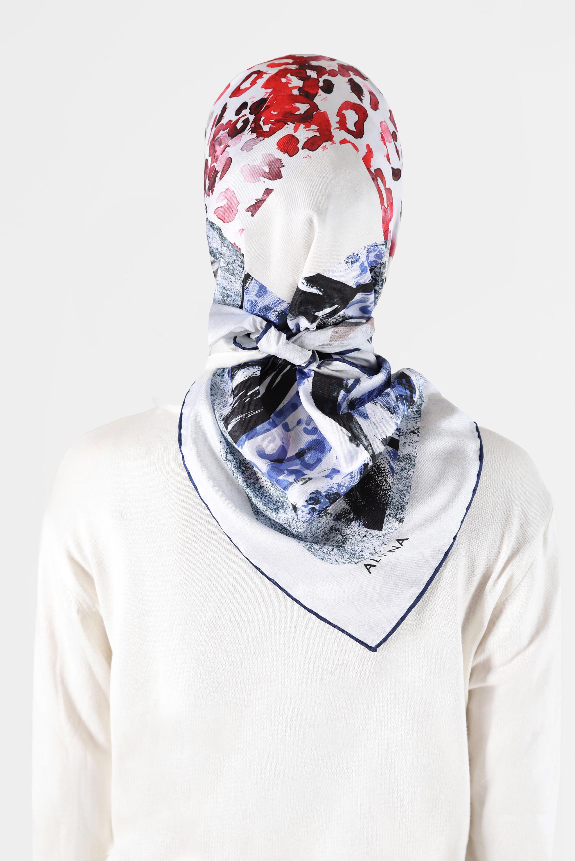 Tesettür giyim LACİVERT ALVİNA DİJİTAL TWİLL EŞARP 5050 