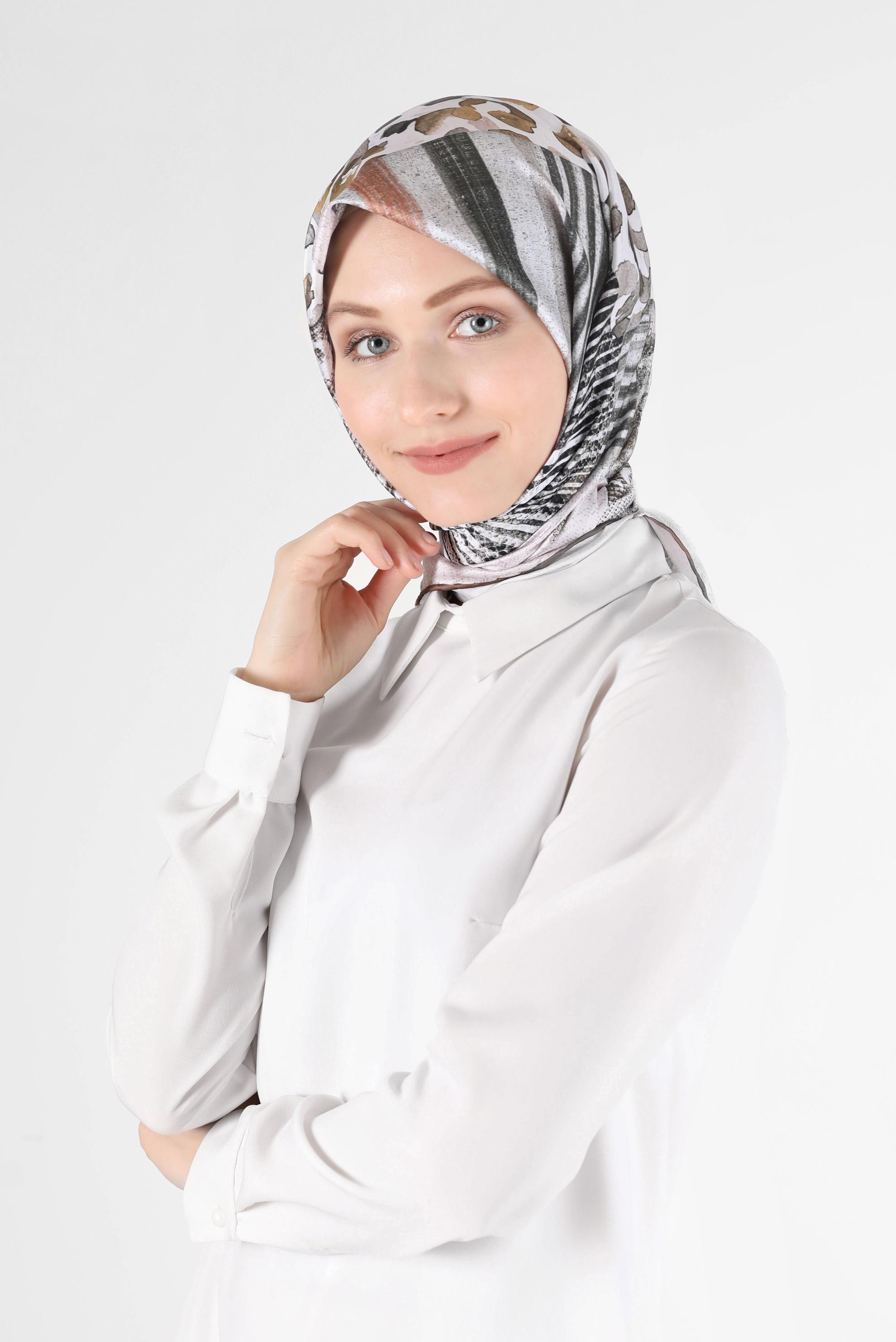 Tesettür giyim VİZON ALVİNA DİJİTAL TWİLL EŞARP 5050 