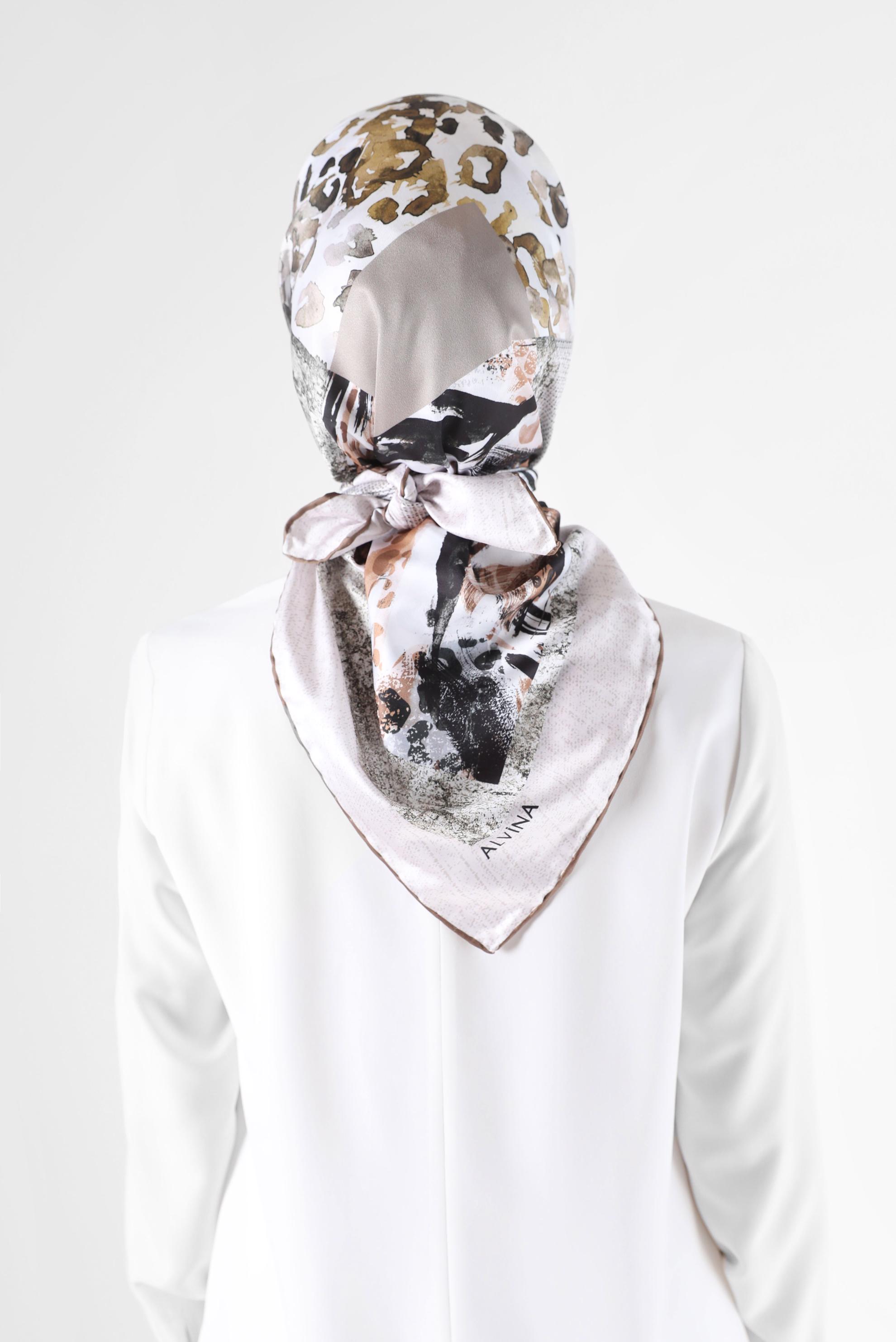 Tesettür giyim VİZON ALVİNA DİJİTAL TWİLL EŞARP 5050 