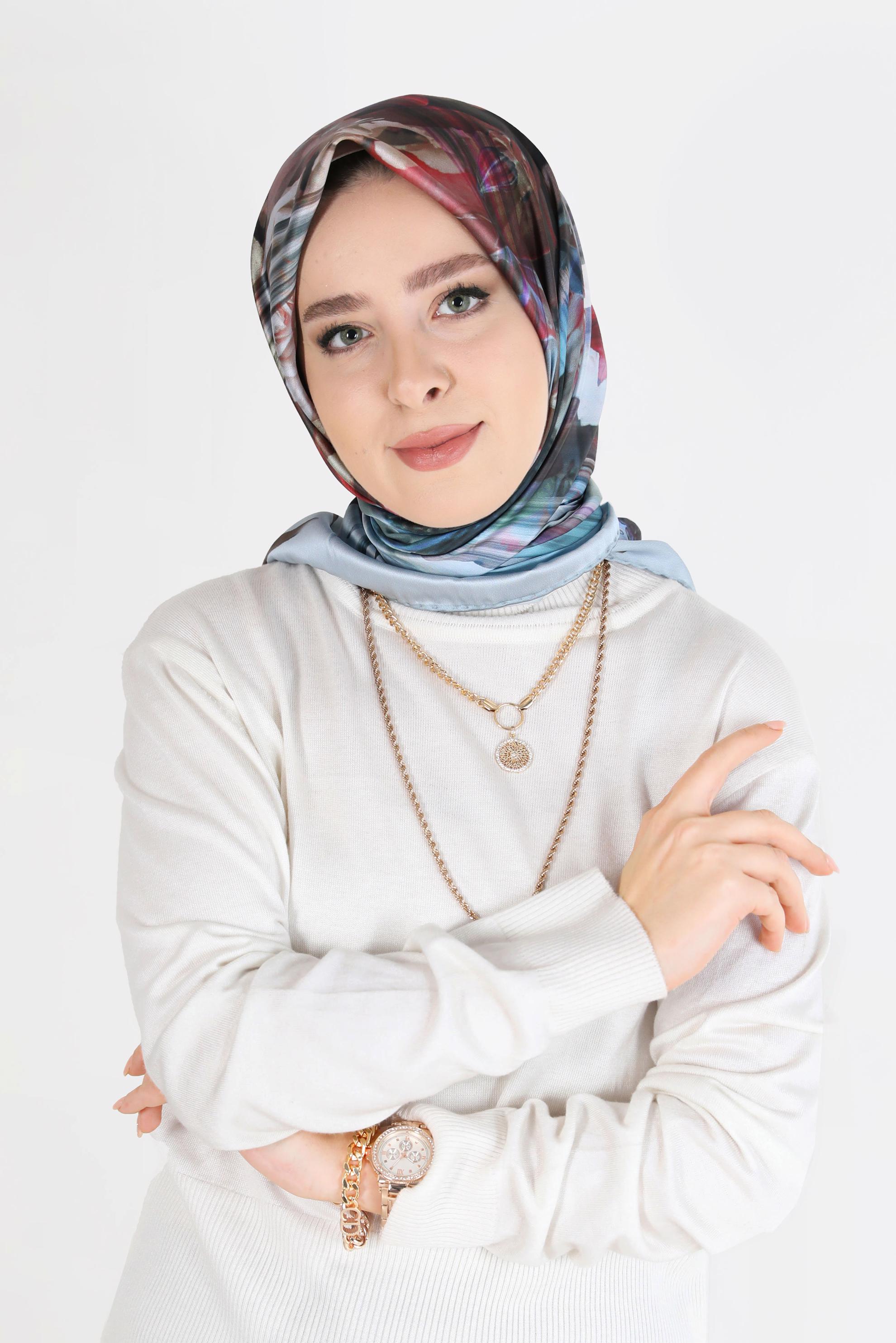 Tesettür giyim MAVİ ALVİNA DİJİTAL EŞARP 5457 