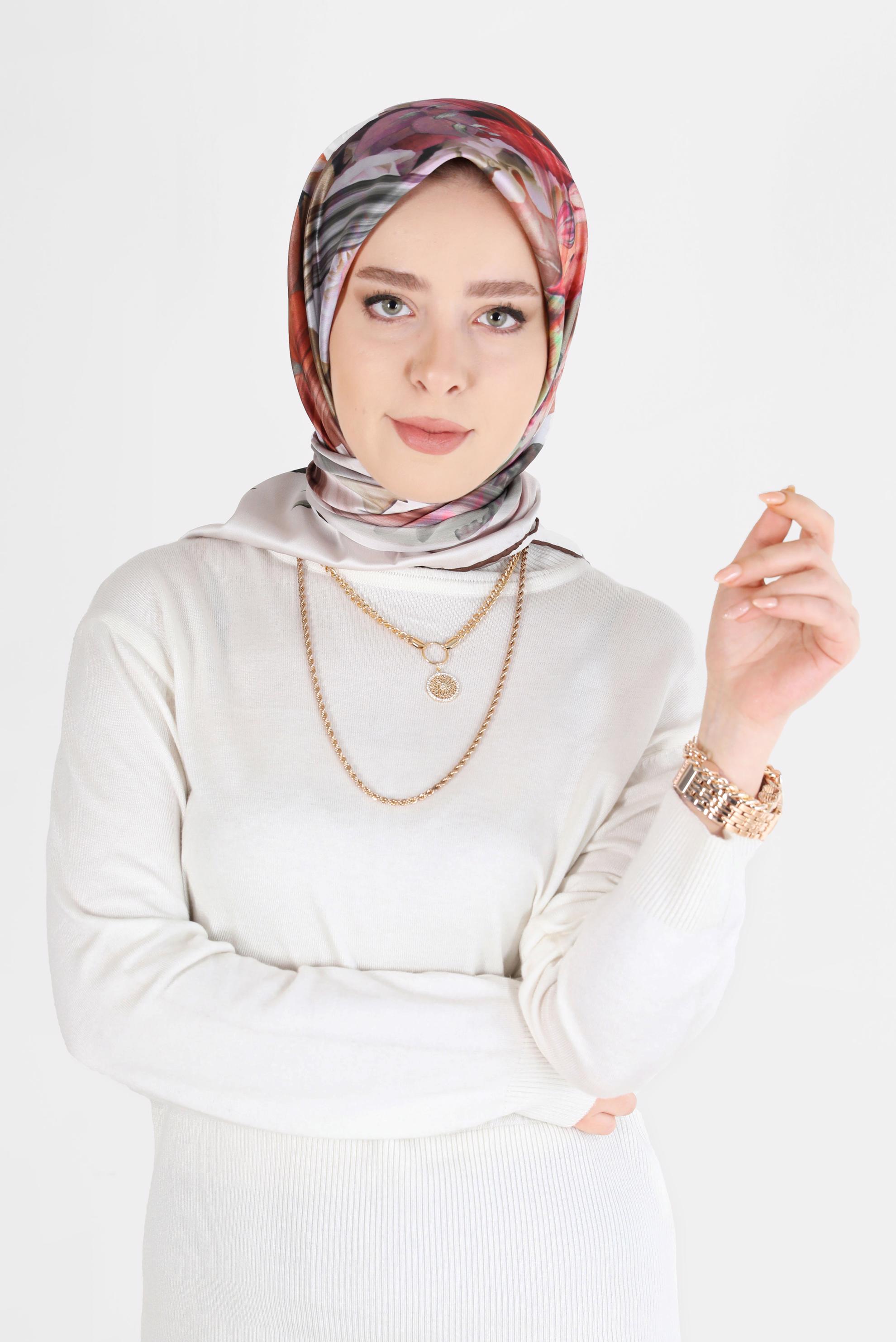 Tesettür giyim KAHVE ALVİNA DİJİTAL EŞARP 5457 