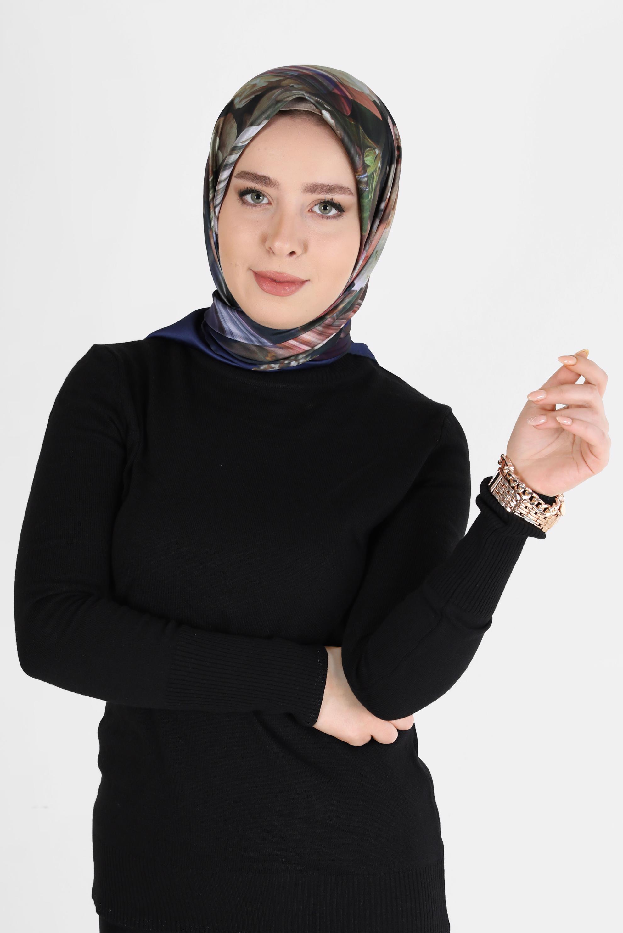 Tesettür giyim LACİVERT ALVİNA DİJİTAL EŞARP 5457 