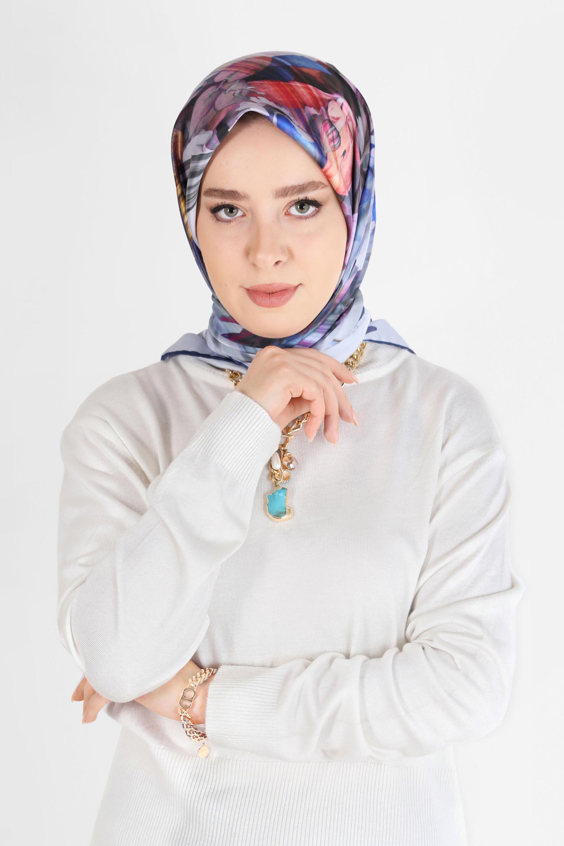 Tesettür giyim LACİVERT ALVİNA DİJİTAL EŞARP 5457 