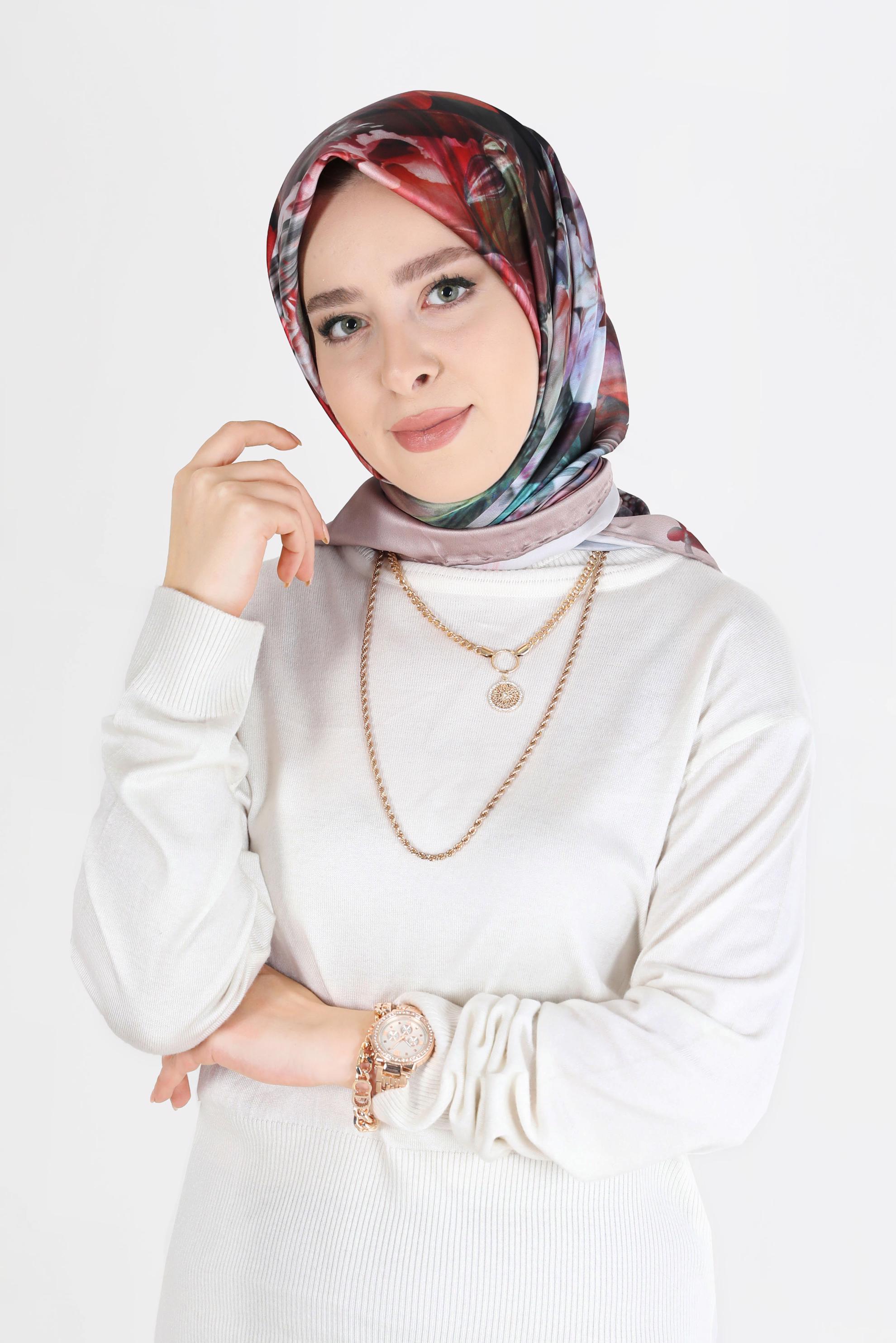 Tesettür giyim KAHVE ALVİNA DİJİTAL EŞARP 5457 