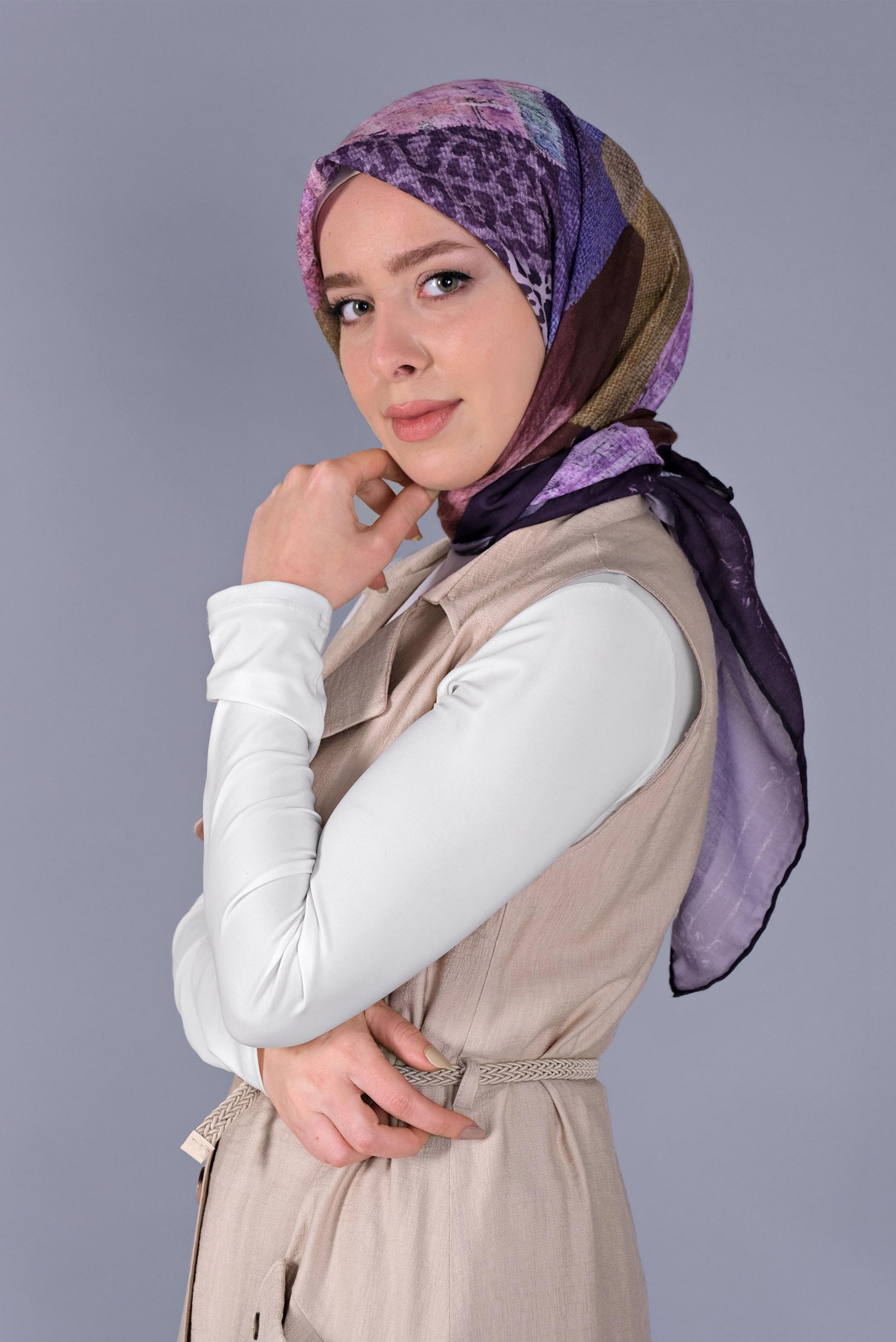 Tesettür giyim MOR ALVİNA DİJİTAL SOFT EŞARP 5459 