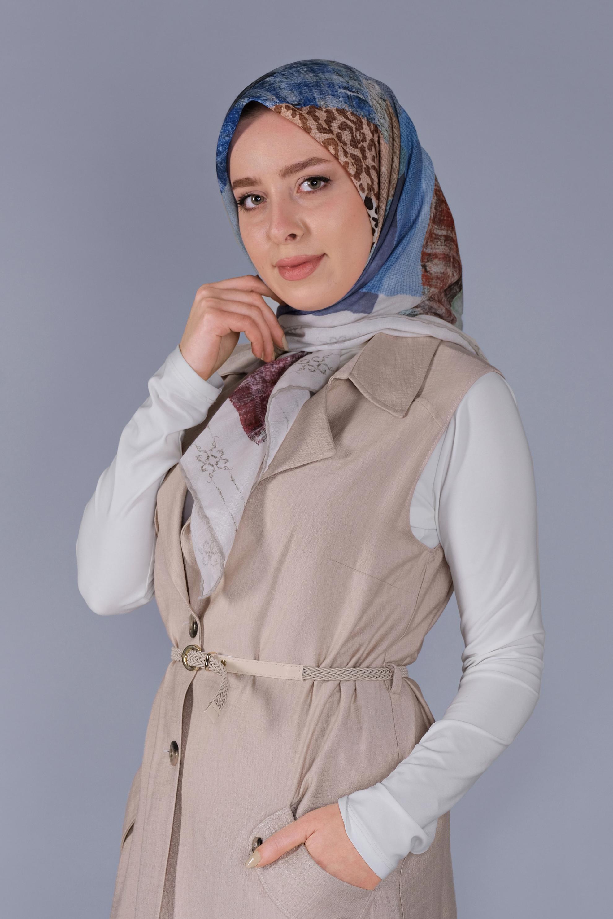 Tesettür giyim BEJ ALVİNA DİJİTAL SOFT EŞARP 5459 