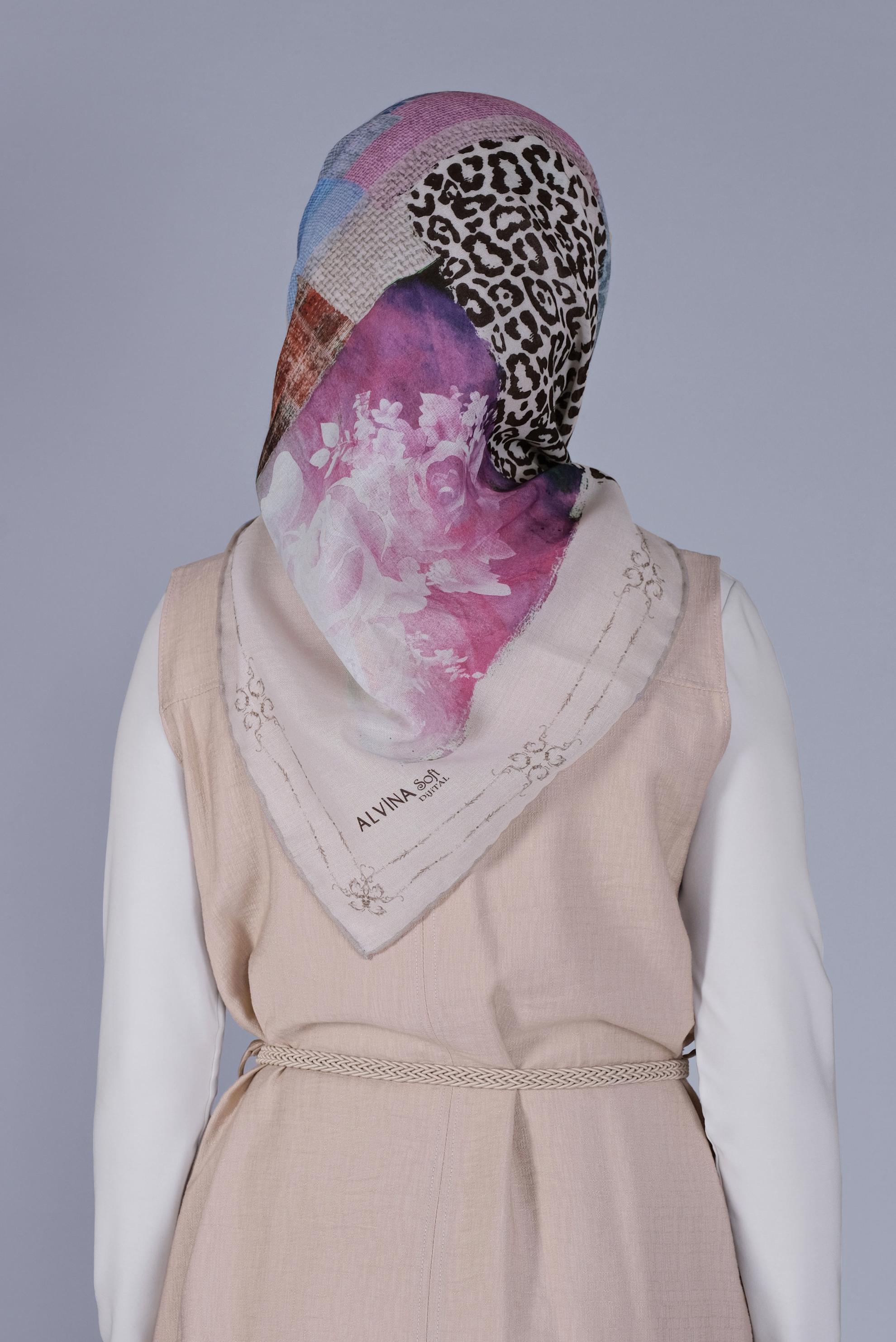 Tesettür giyim BEJ ALVİNA DİJİTAL SOFT EŞARP 5459 