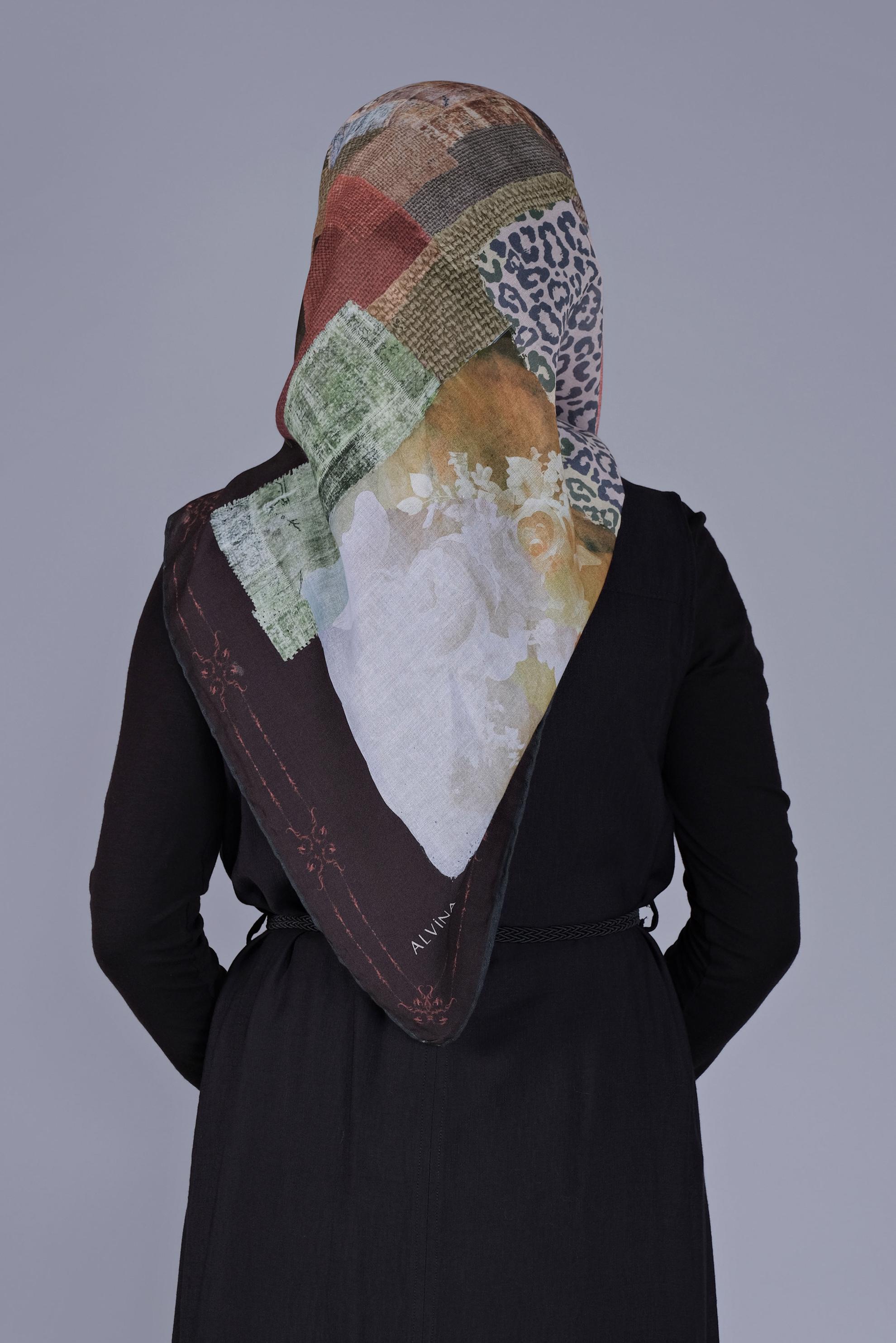 Tesettür giyim EKRU ALVİNA DİJİTAL SOFT EŞARP 5459 