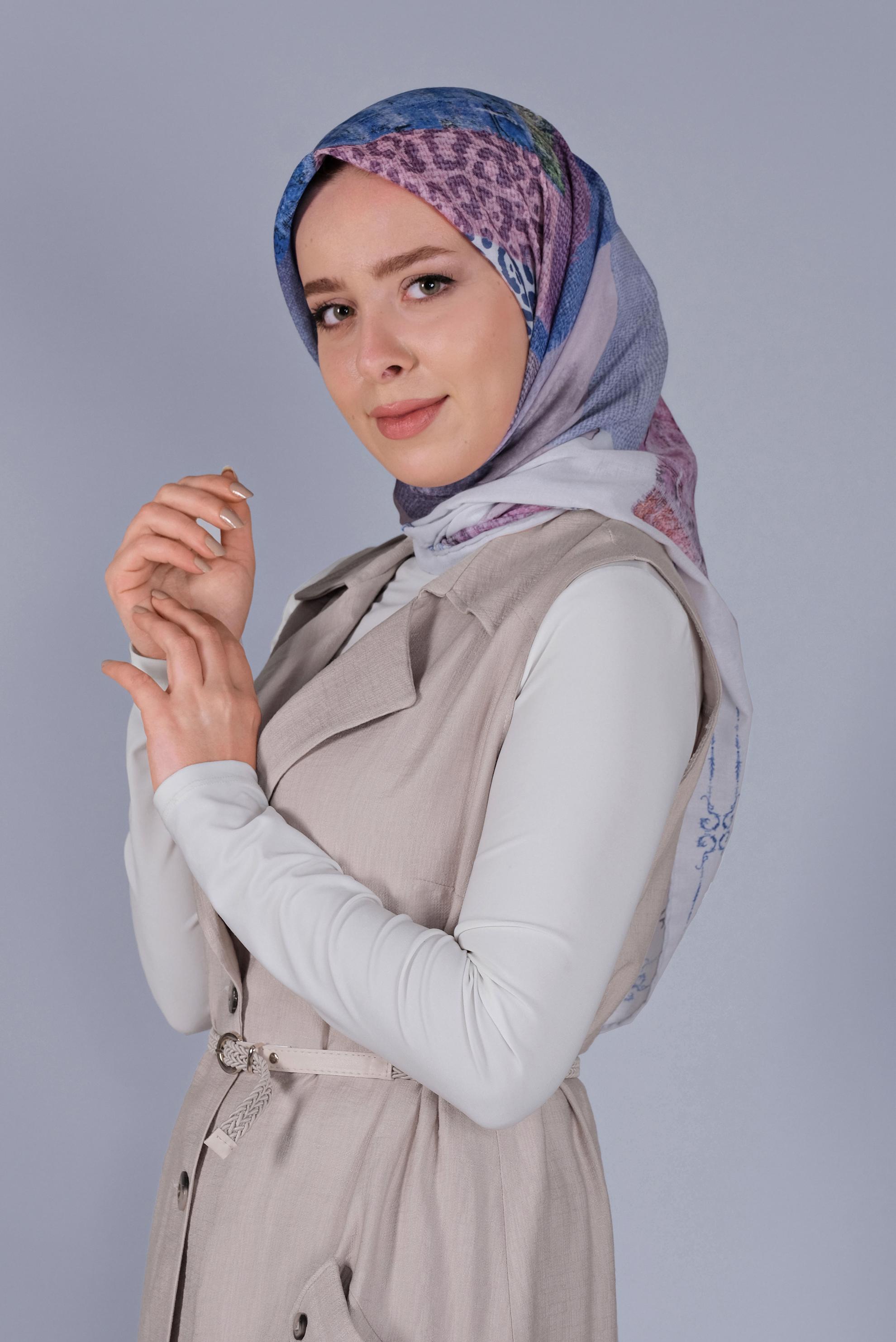 Tesettür giyim VİZON ALVİNA DİJİTAL SOFT EŞARP 5459 