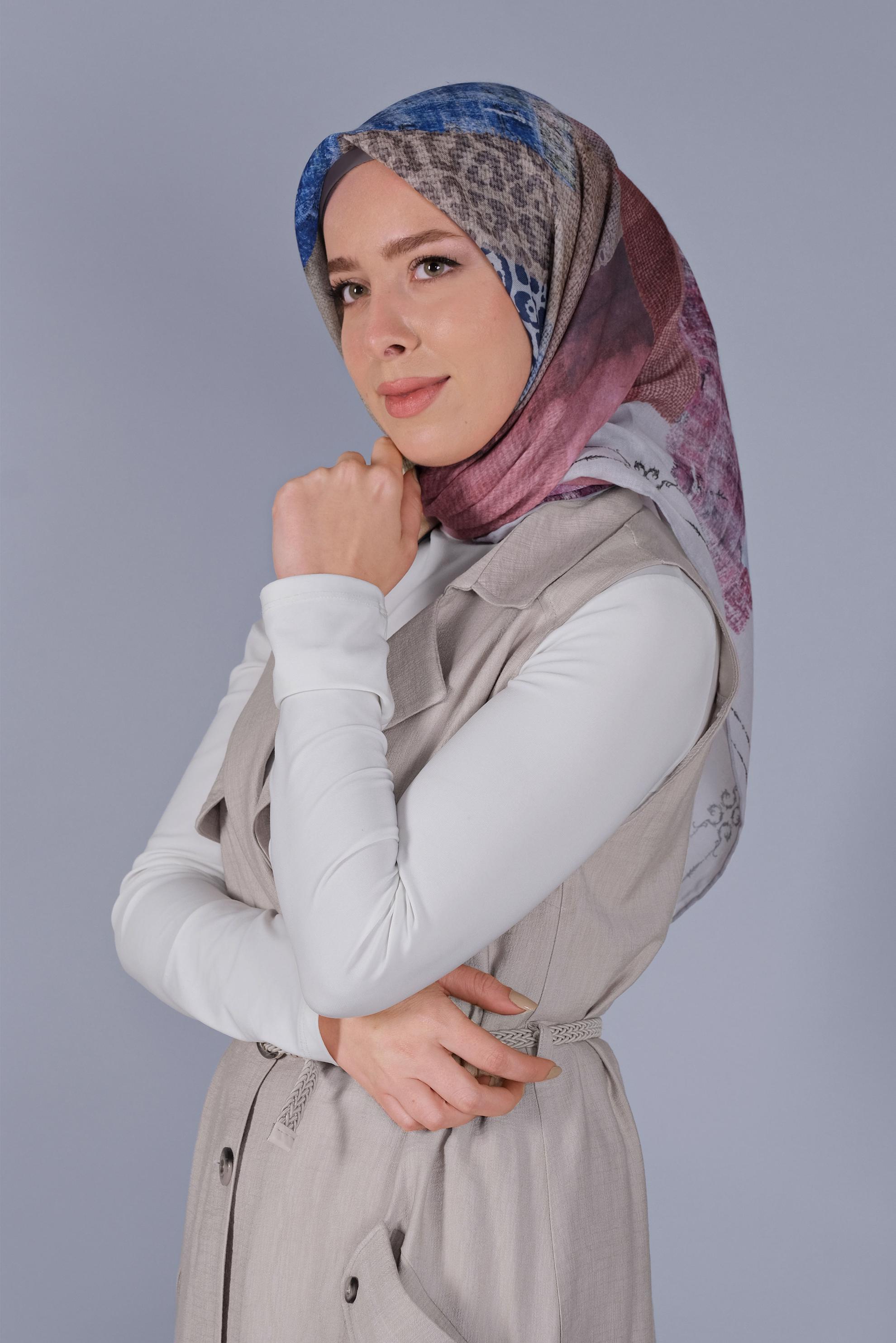 Tesettür giyim BEJ ALVİNA DİJİTAL SOFT EŞARP 5459 