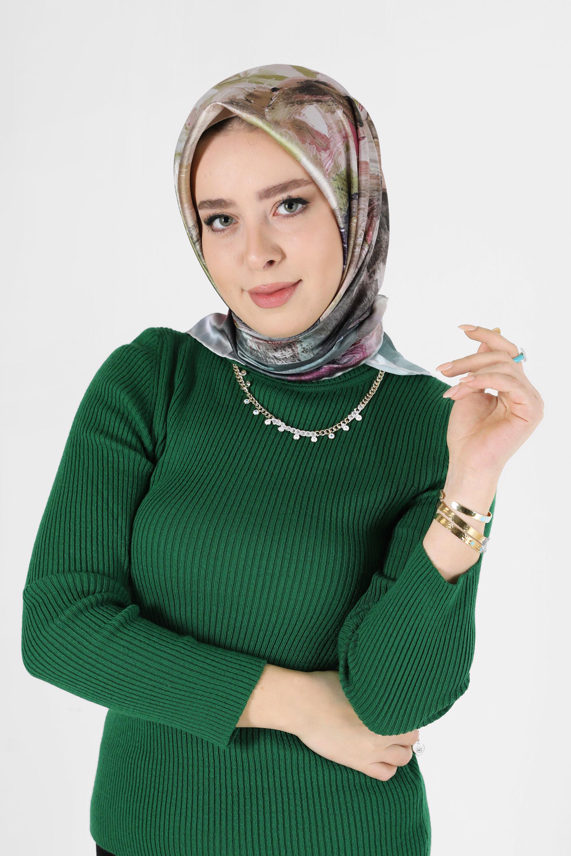 Tesettür giyim YEŞİL ALVİNA DİJİTAL EŞARP 6035