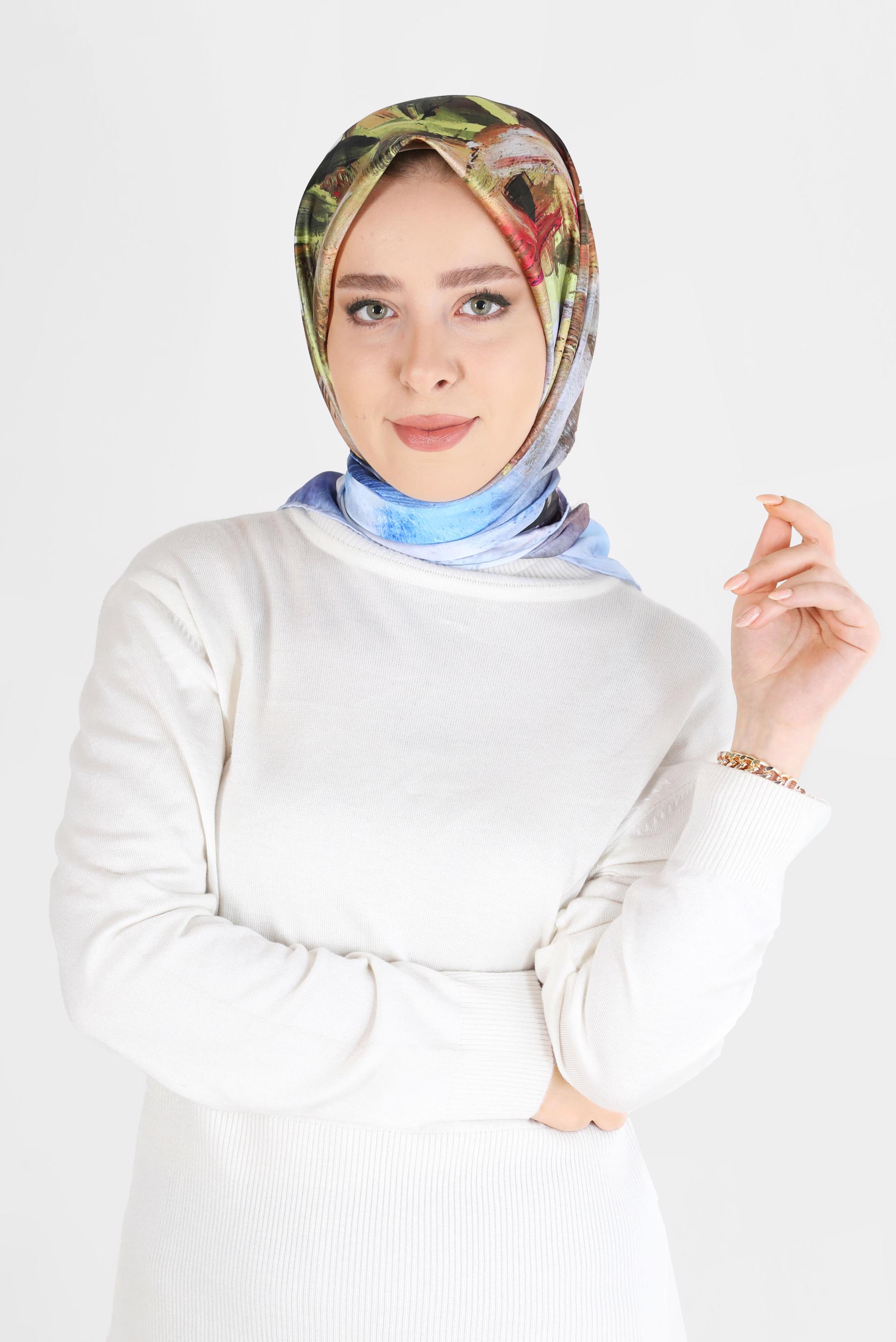 Tesettür giyim MAVİ ALVİNA DİJİTAL EŞARP 6035