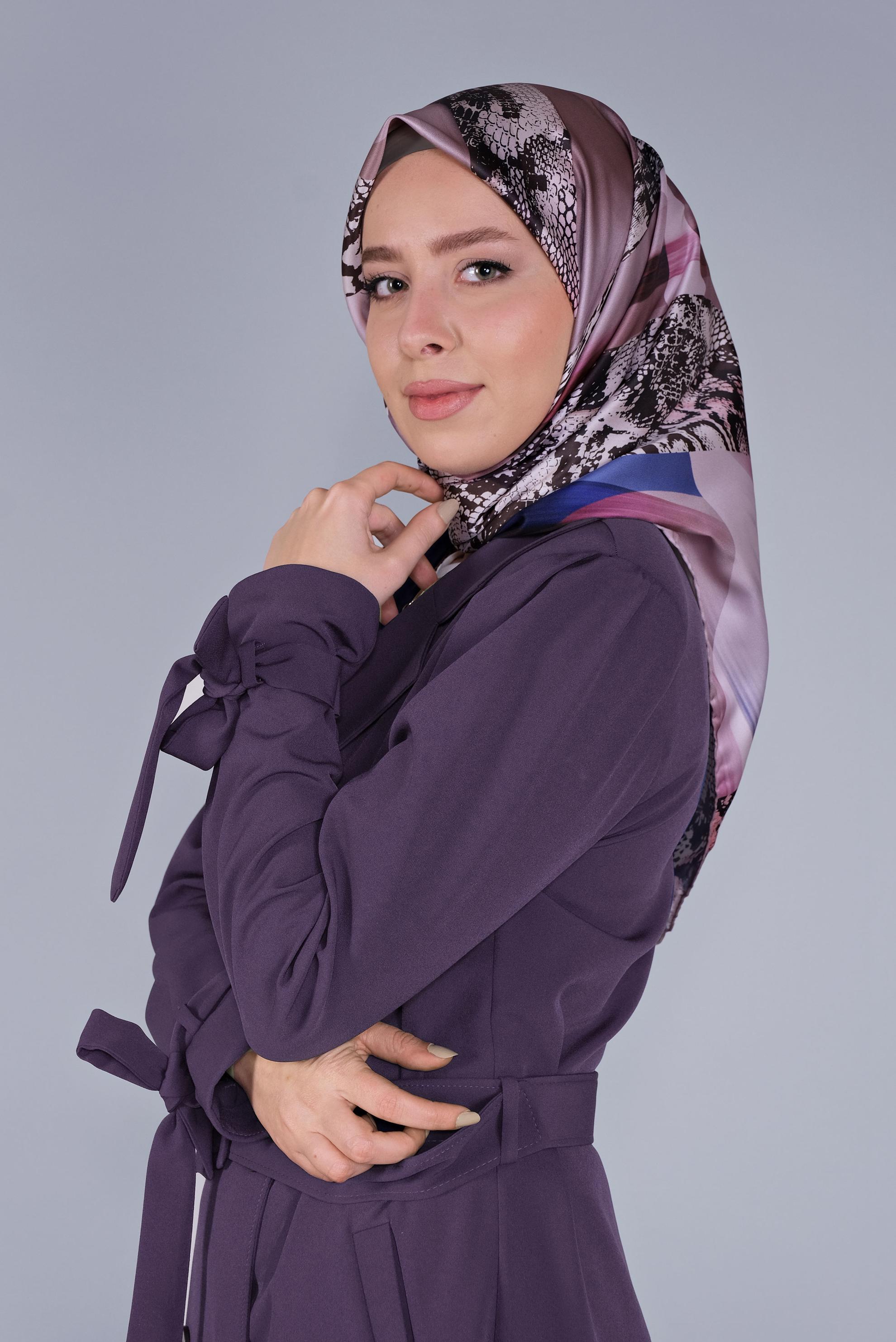 Tesettür giyim PUDRA ALVİNA DİJİTAL TWİLL EŞARP 6100 