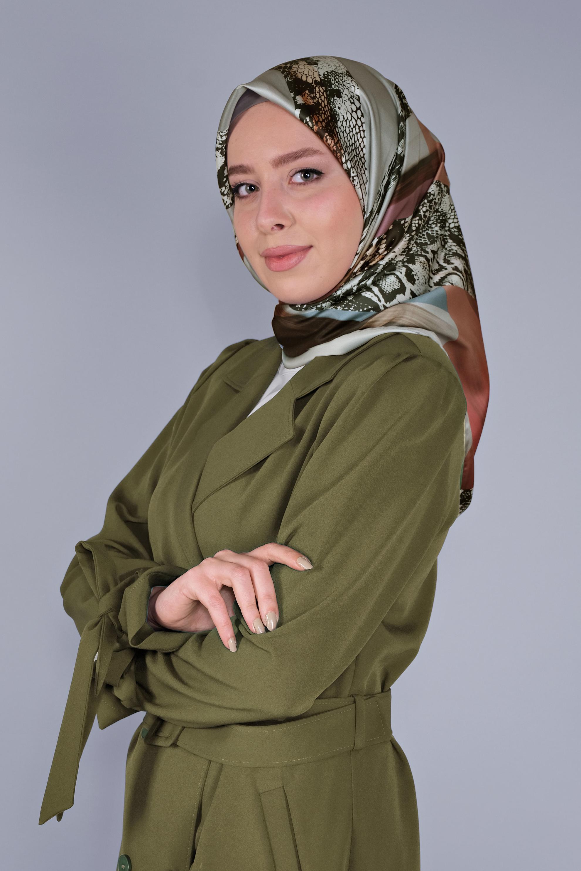 Tesettür giyim VİZON ALVİNA DİJİTAL TWİLL EŞARP 6100 