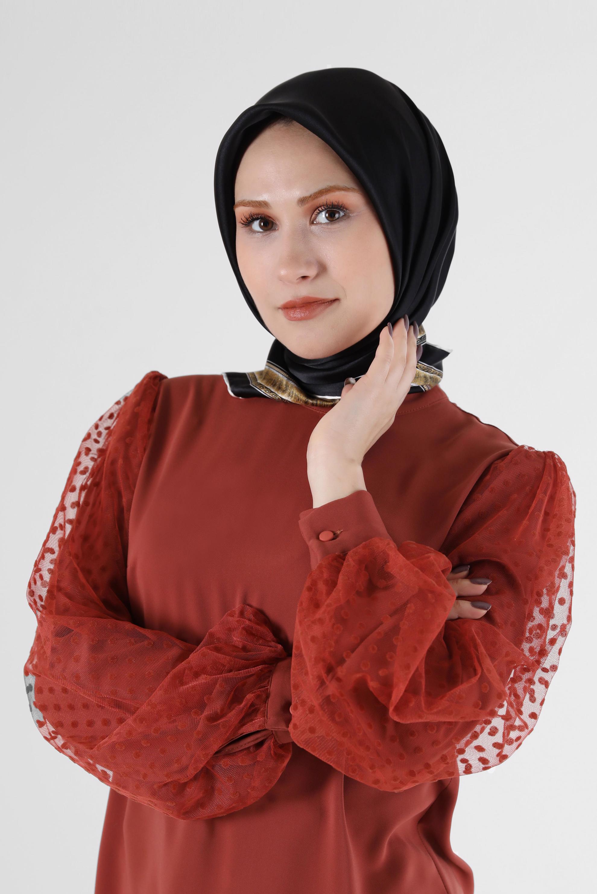 Tesettür giyim SİYAH ALVİNA İPEK EŞARP 6661 