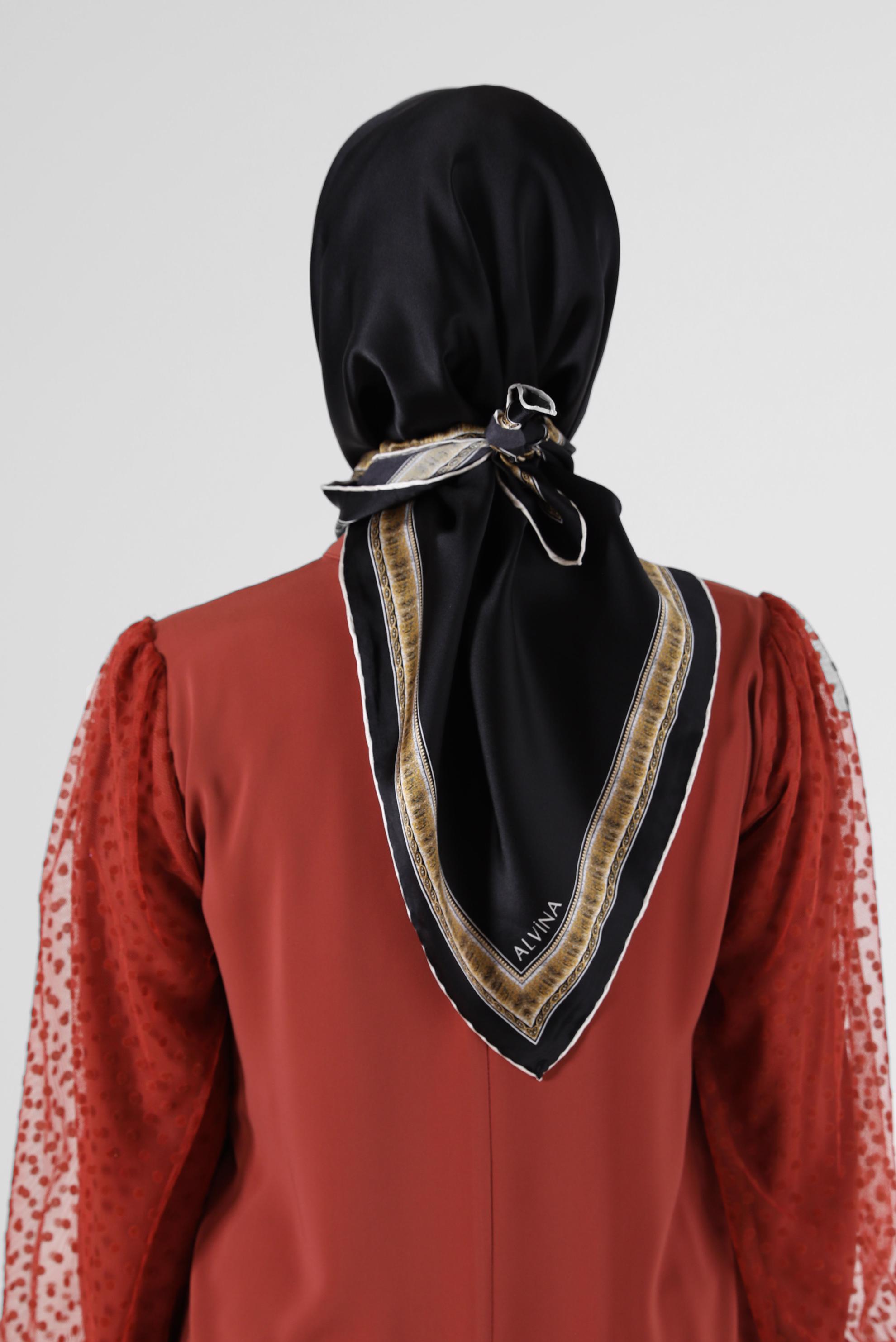 Tesettür giyim SİYAH ALVİNA İPEK EŞARP 6661 