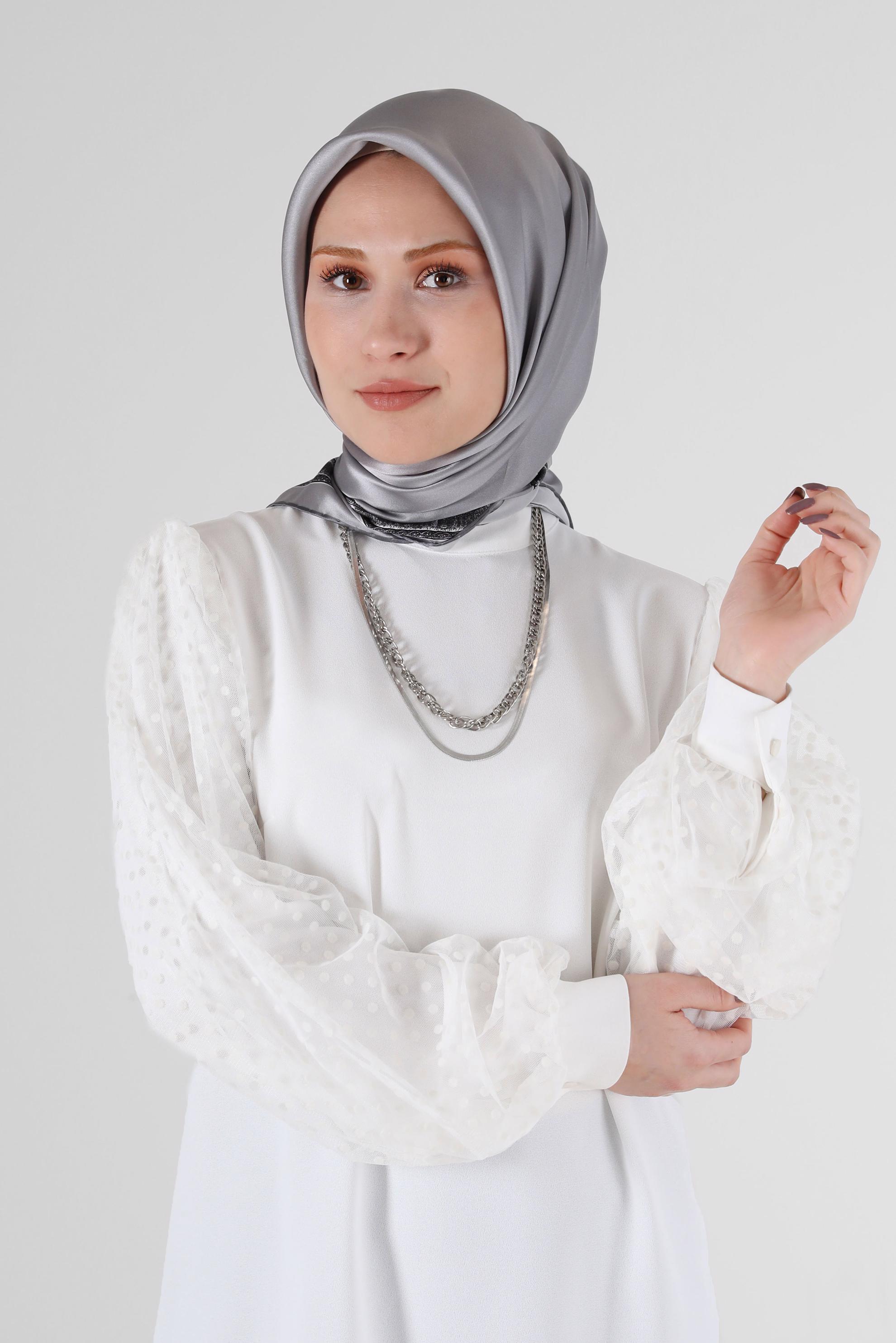 Hijab clothing GREY ALVİNA SILK SCARF 6661 