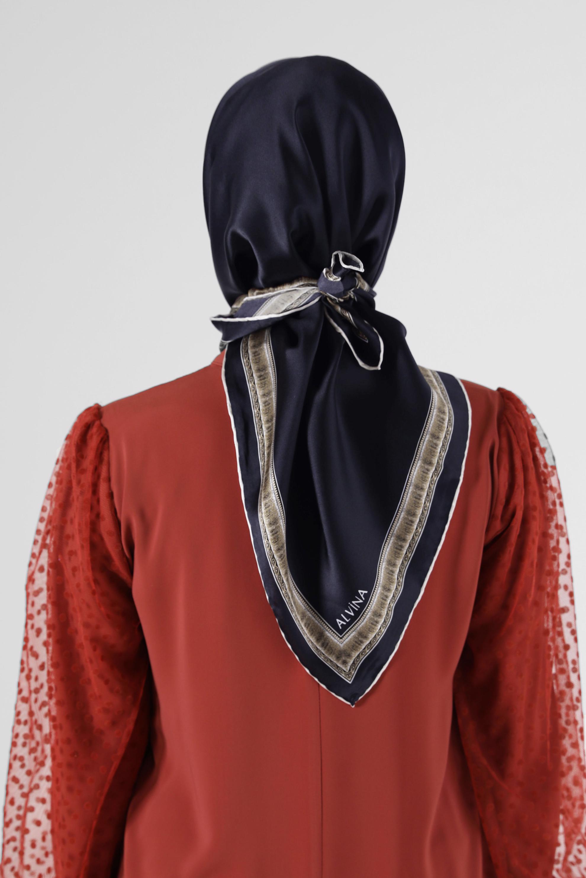 Tesettür giyim LACİVERT ALVİNA İPEK EŞARP 6661 