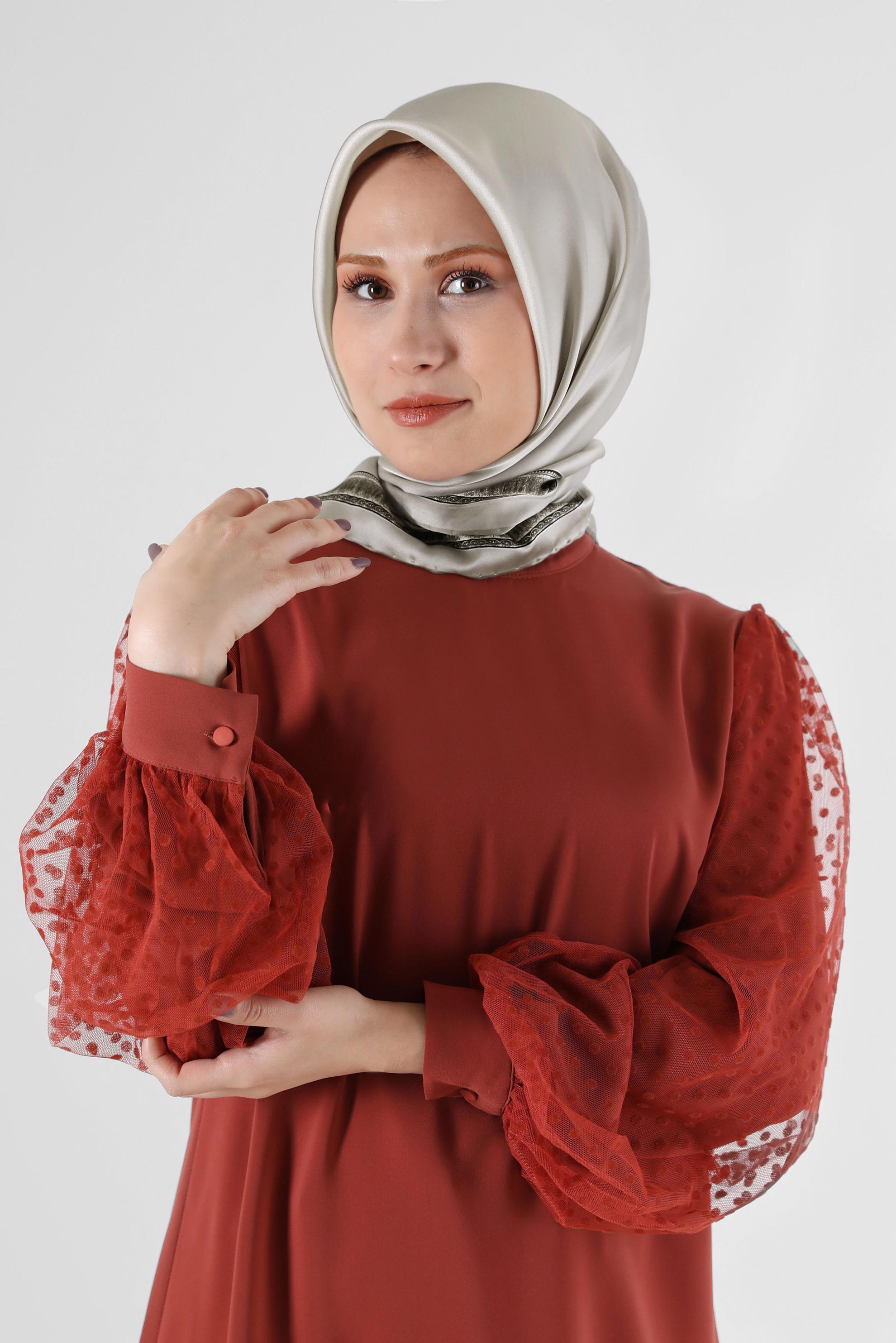 Tesettür giyim VİZON ALVİNA İPEK EŞARP 6661 