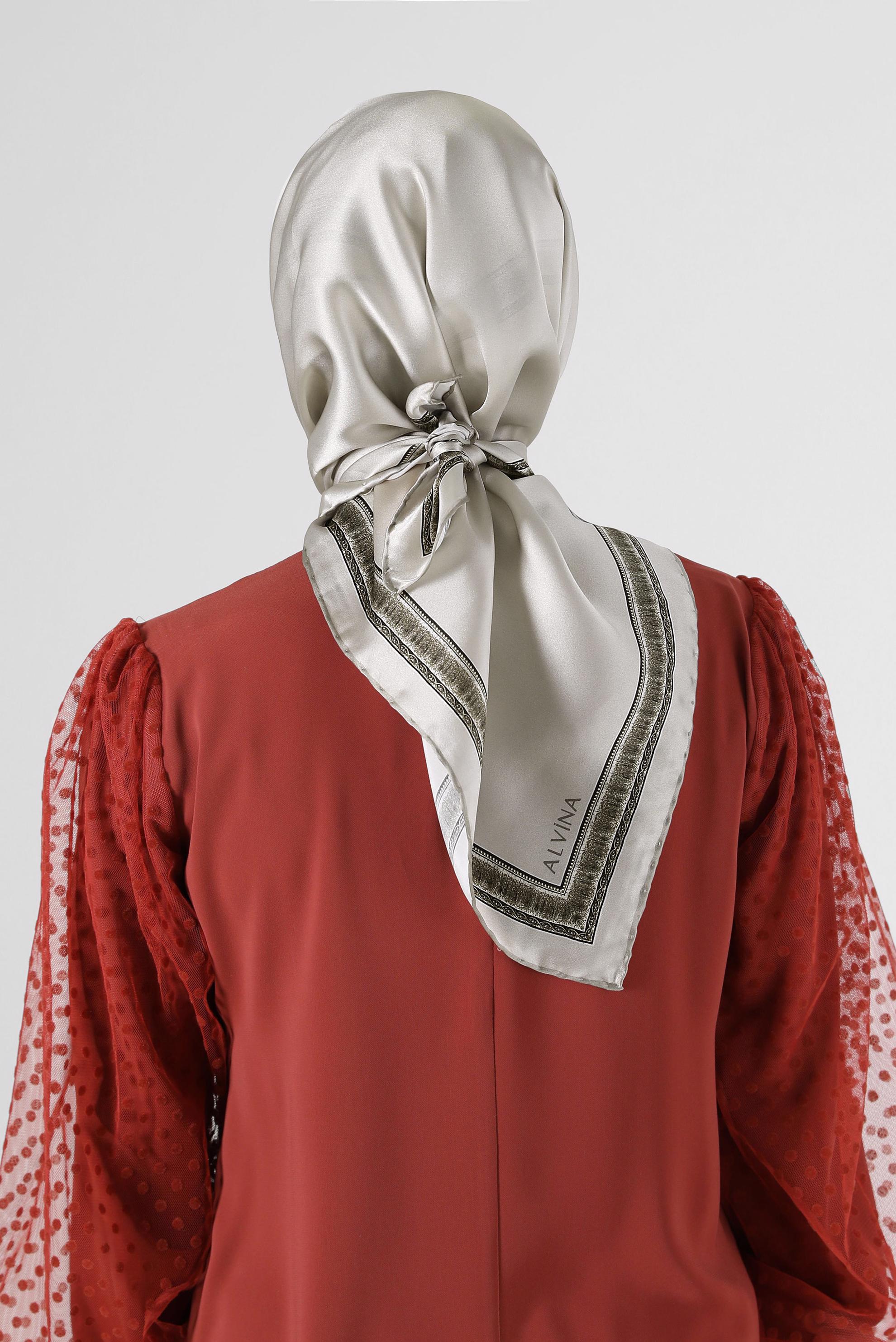 Tesettür giyim VİZON ALVİNA İPEK EŞARP 6661 