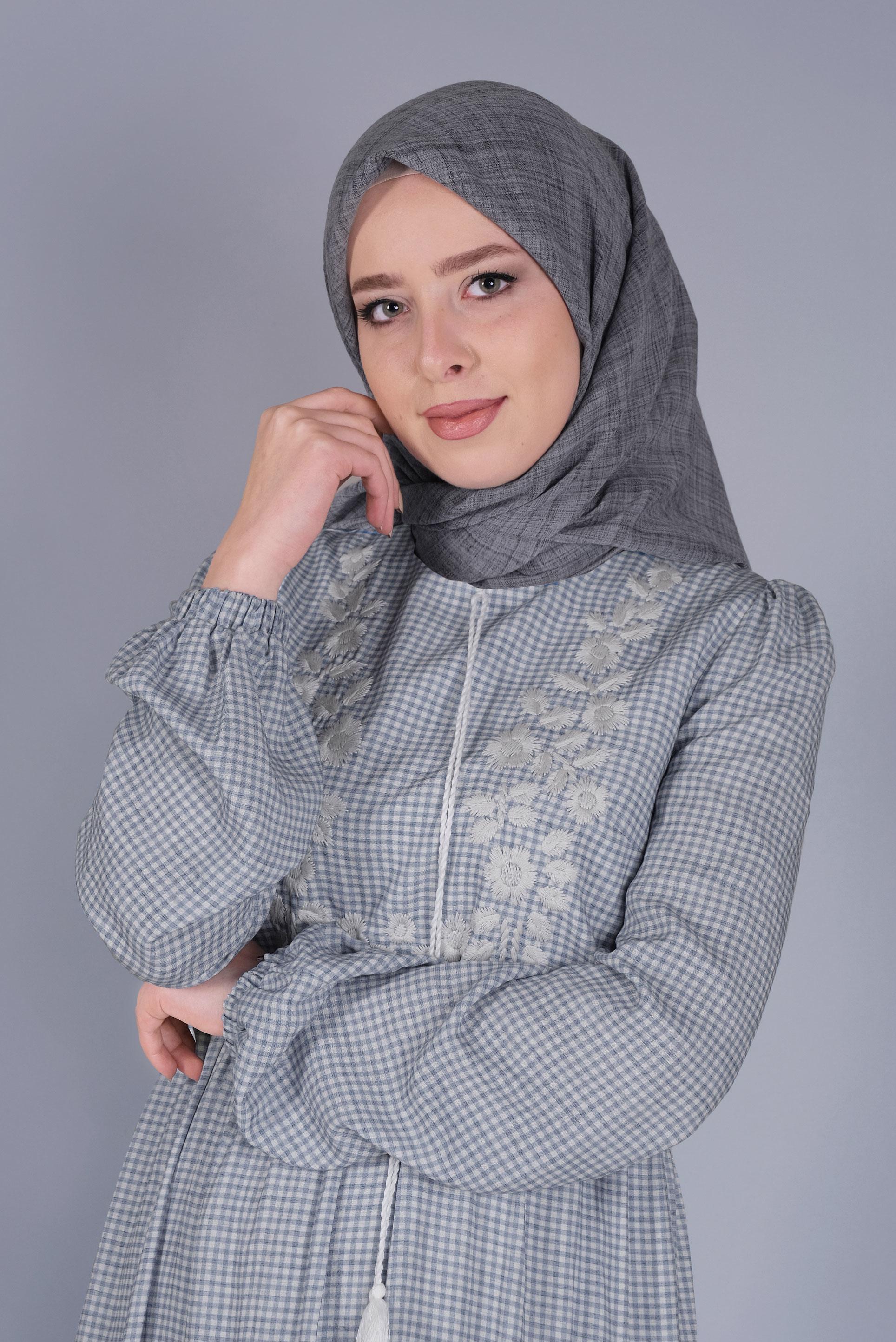 Tesettür giyim GRİ ALVİNA KIRÇILLI EŞARP 8072 