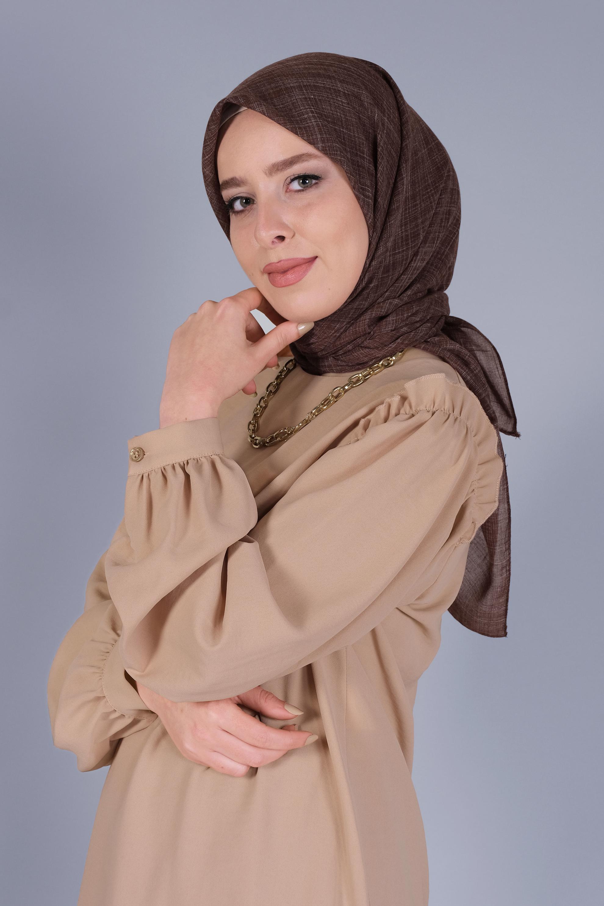 Tesettür giyim KAHVE ALVİNA KIRÇILLI EŞARP 8072 