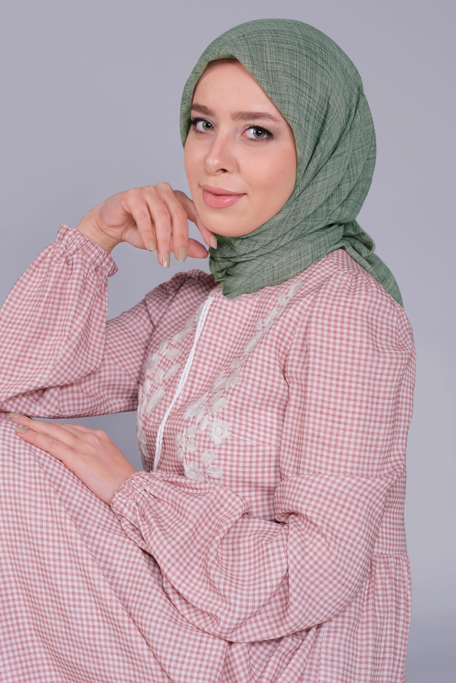 Tesettür giyim YEŞİL ALVİNA KIRÇILLI EŞARP 8072 