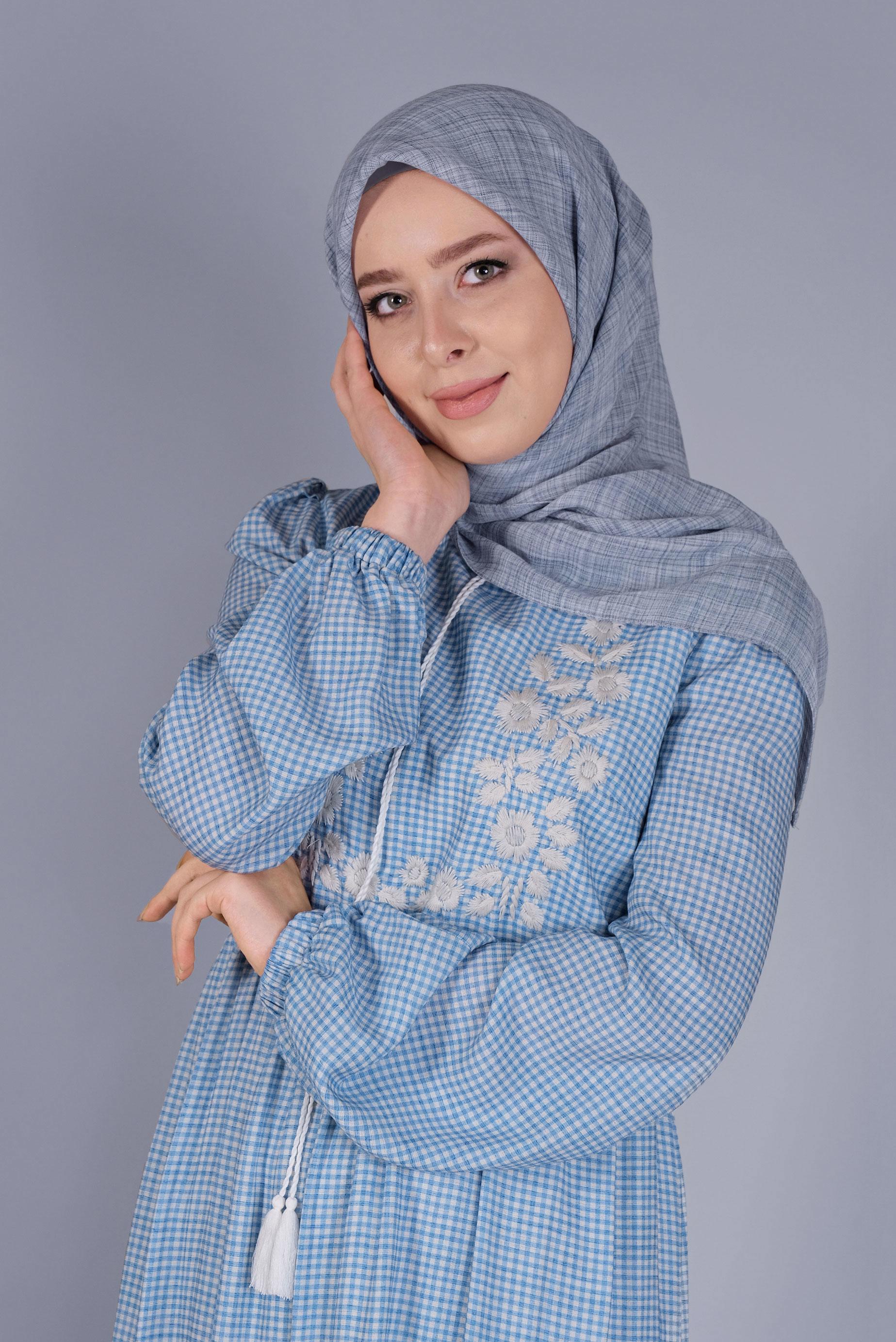 Tesettür giyim MAVİ ALVİNA KIRÇILLI EŞARP 8072 