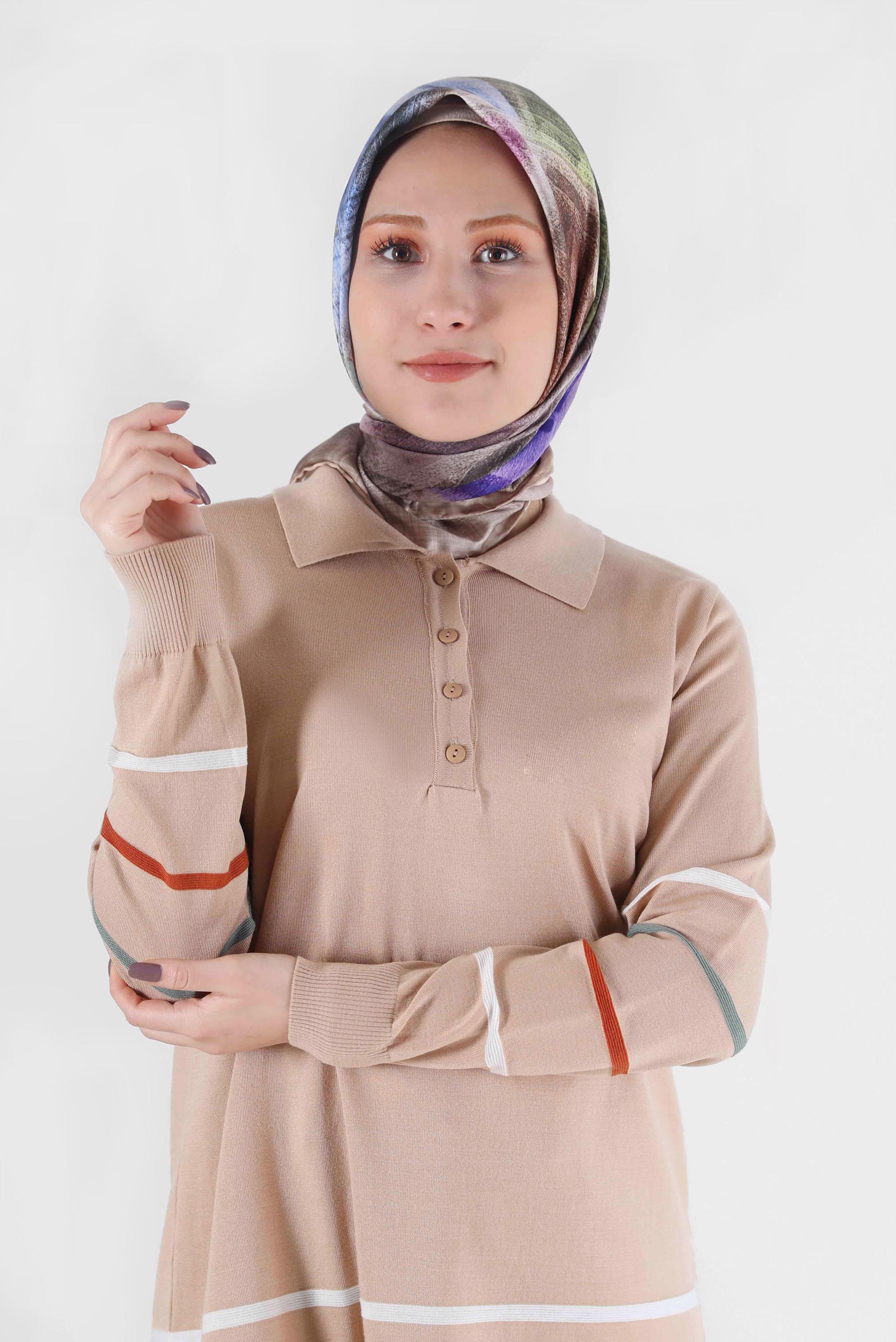 Tesettür giyim BEJ ALVİNA DİJİTAL EŞARP 8085 