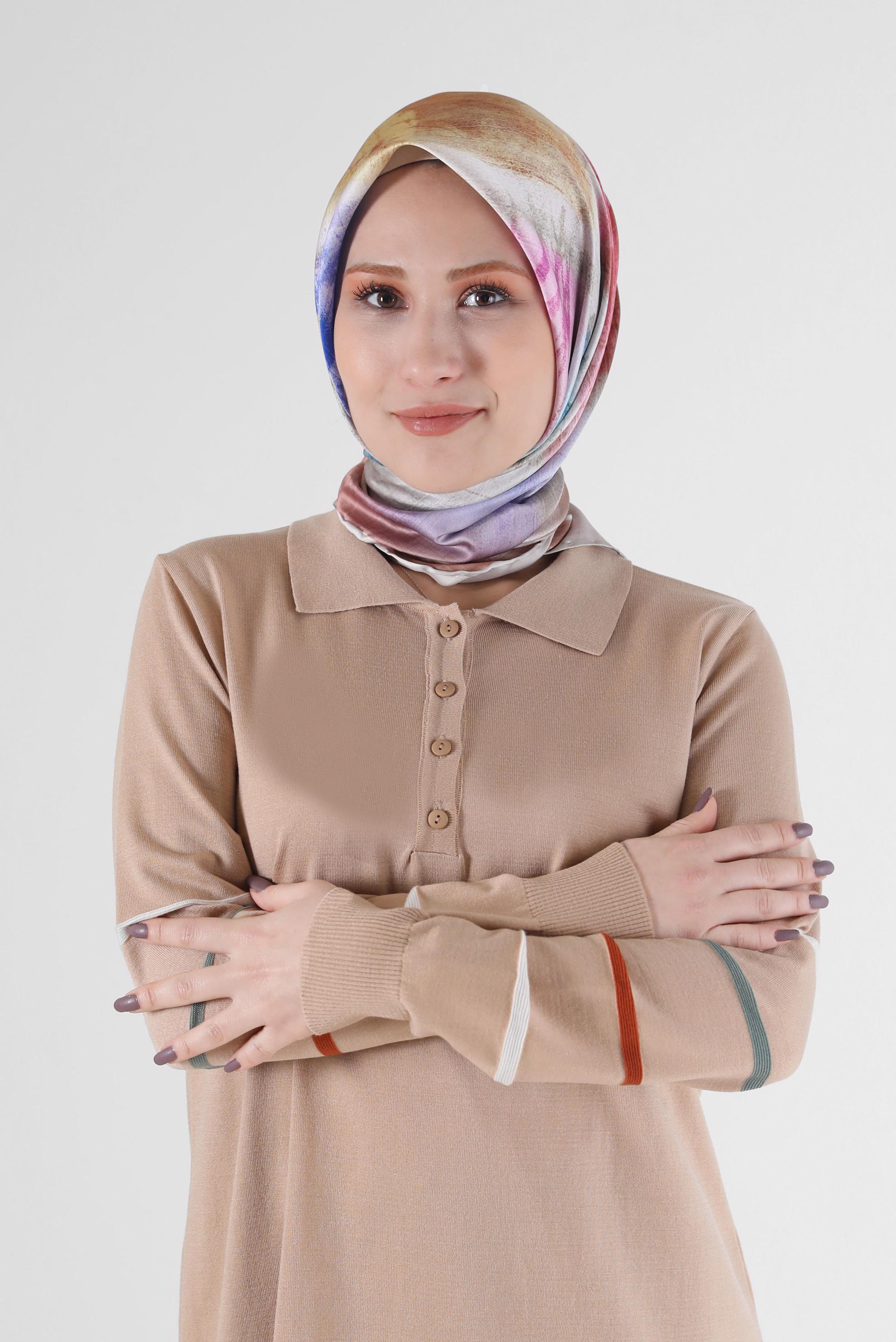 Tesettür giyim PEMBE ALVİNA DİJİTAL EŞARP 8085 