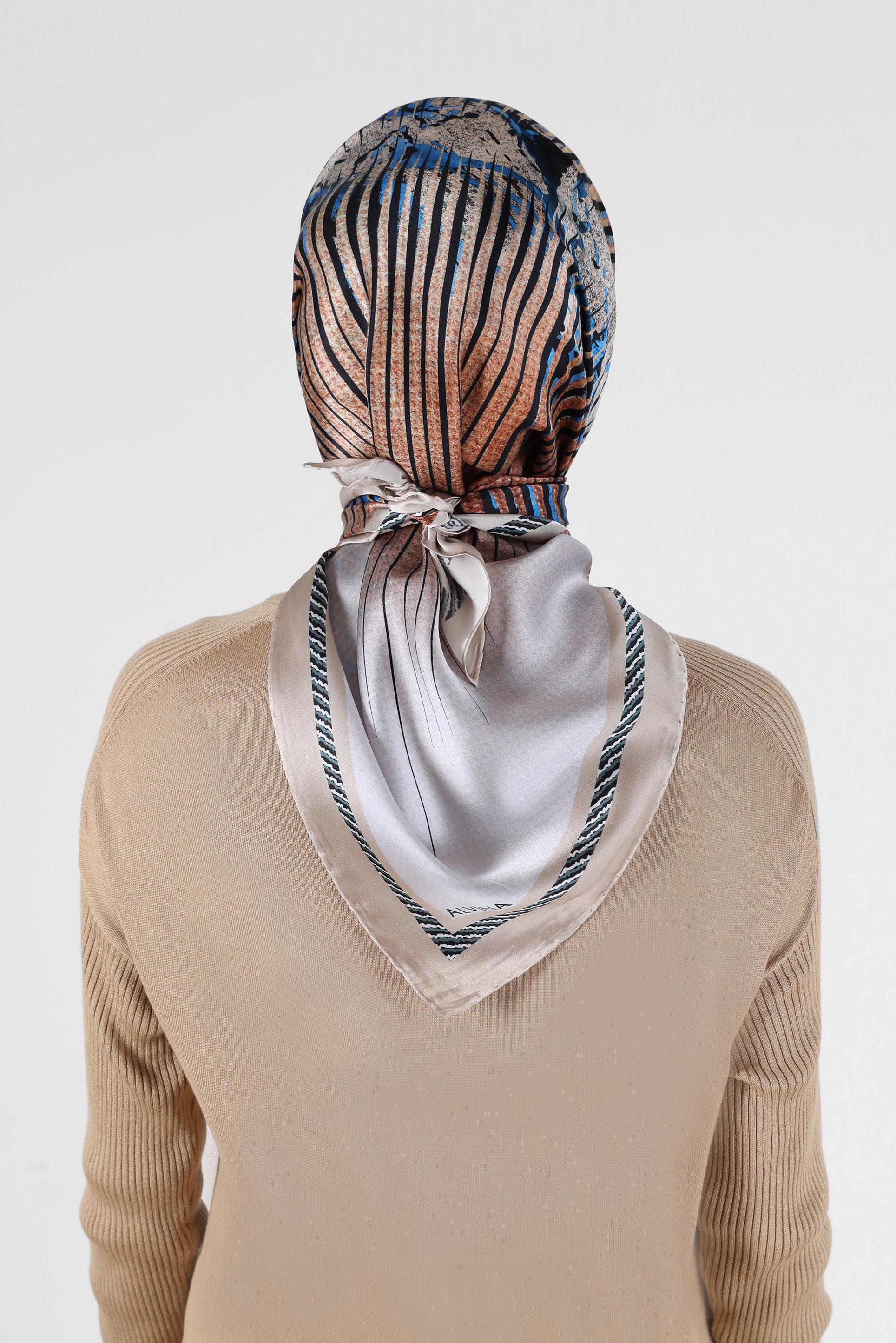 Tesettür giyim MAVİ ALVİNA DESENLİ İPEK EŞARP 23901 