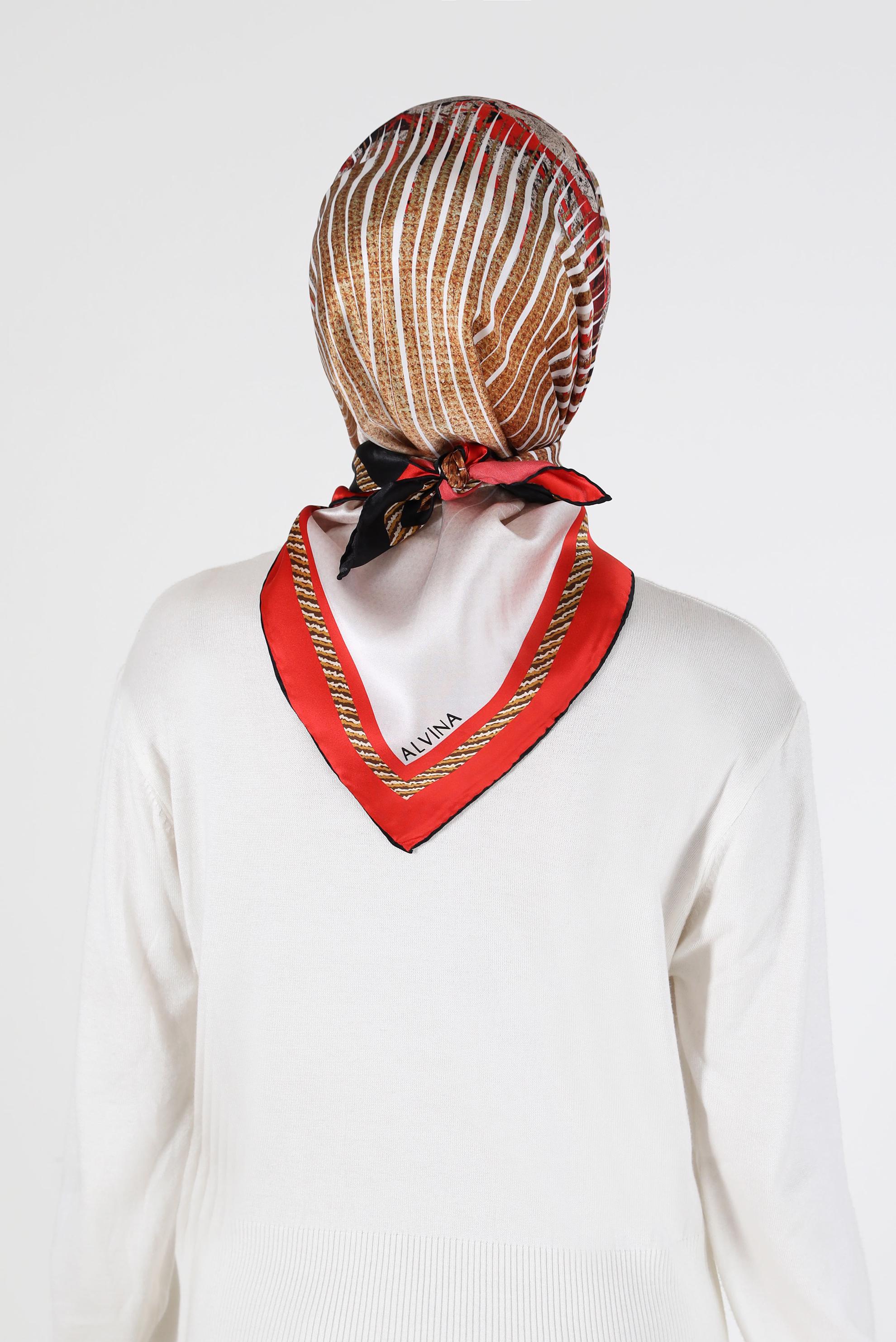 Tesettür giyim KIRMIZI ALVİNA DESENLİ İPEK EŞARP 23901 