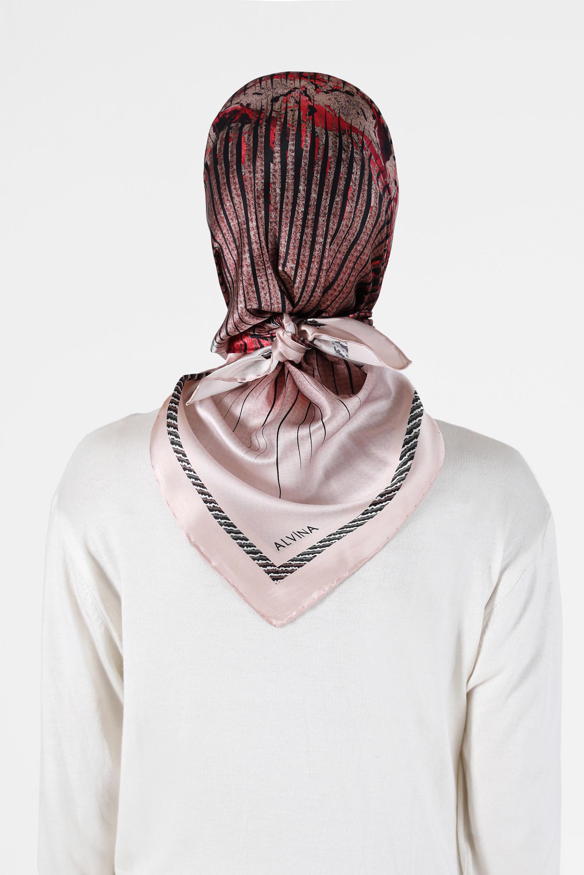 Tesettür giyim PUDRA ALVİNA DESENLİ İPEK EŞARP 23901 