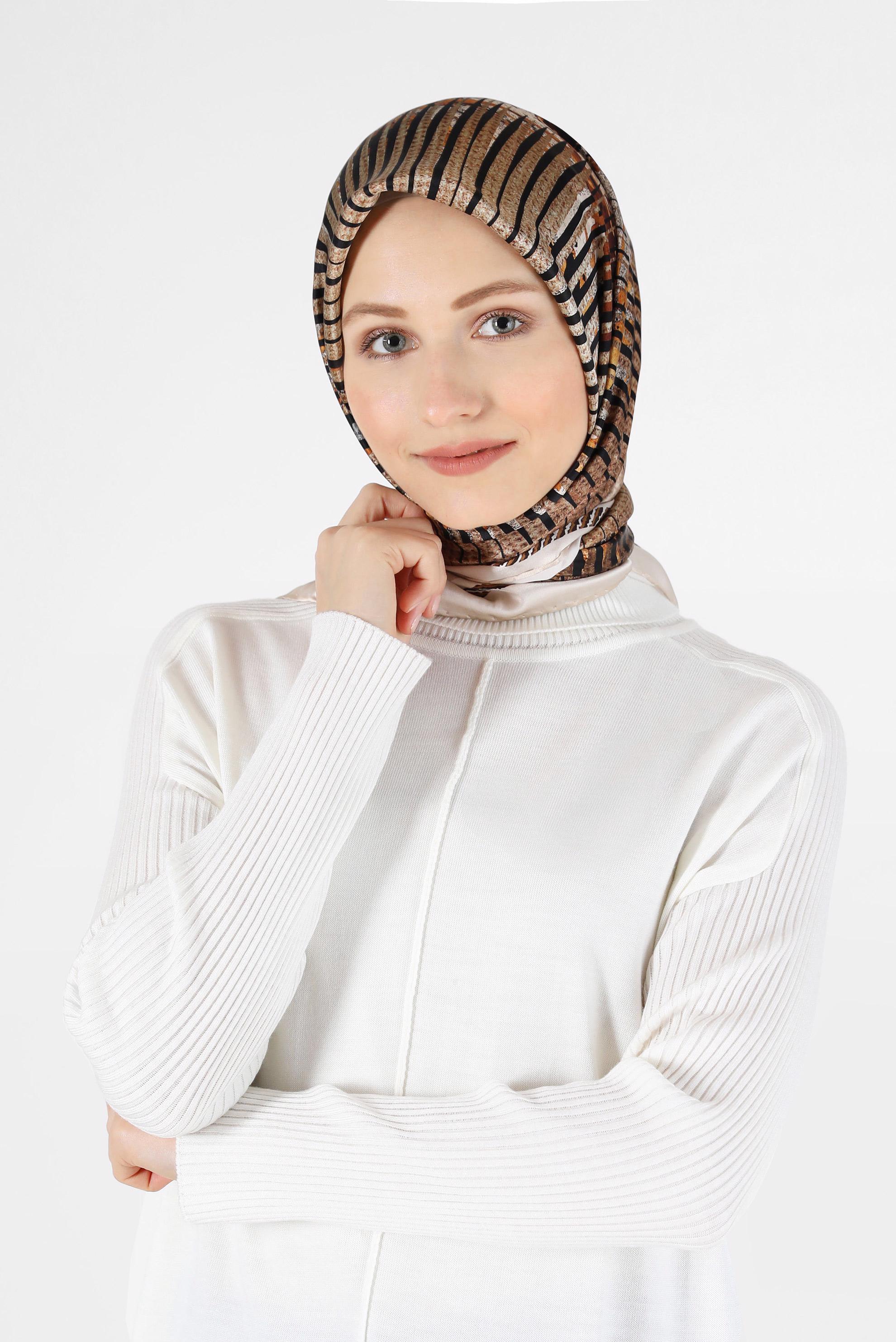 Hijab clothing BROWN PATTERNED SILK SCARF 23901 