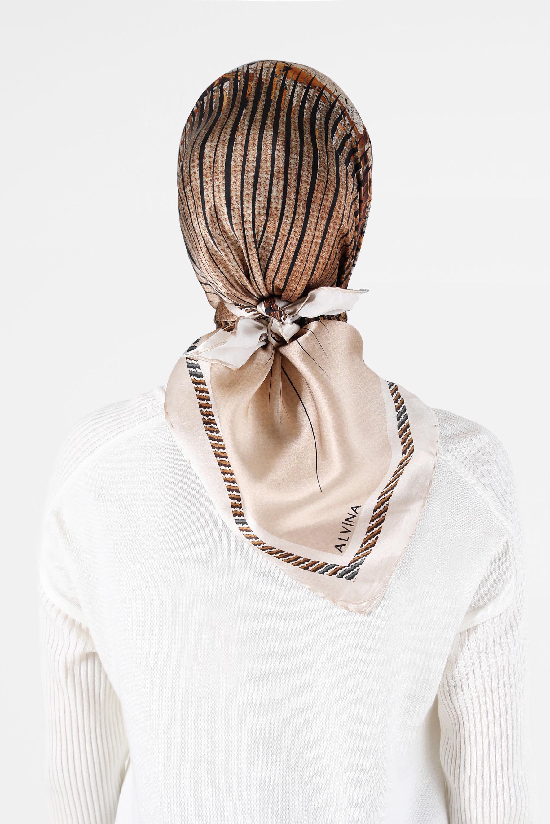 Hijab clothing BROWN PATTERNED SILK SCARF 23901 