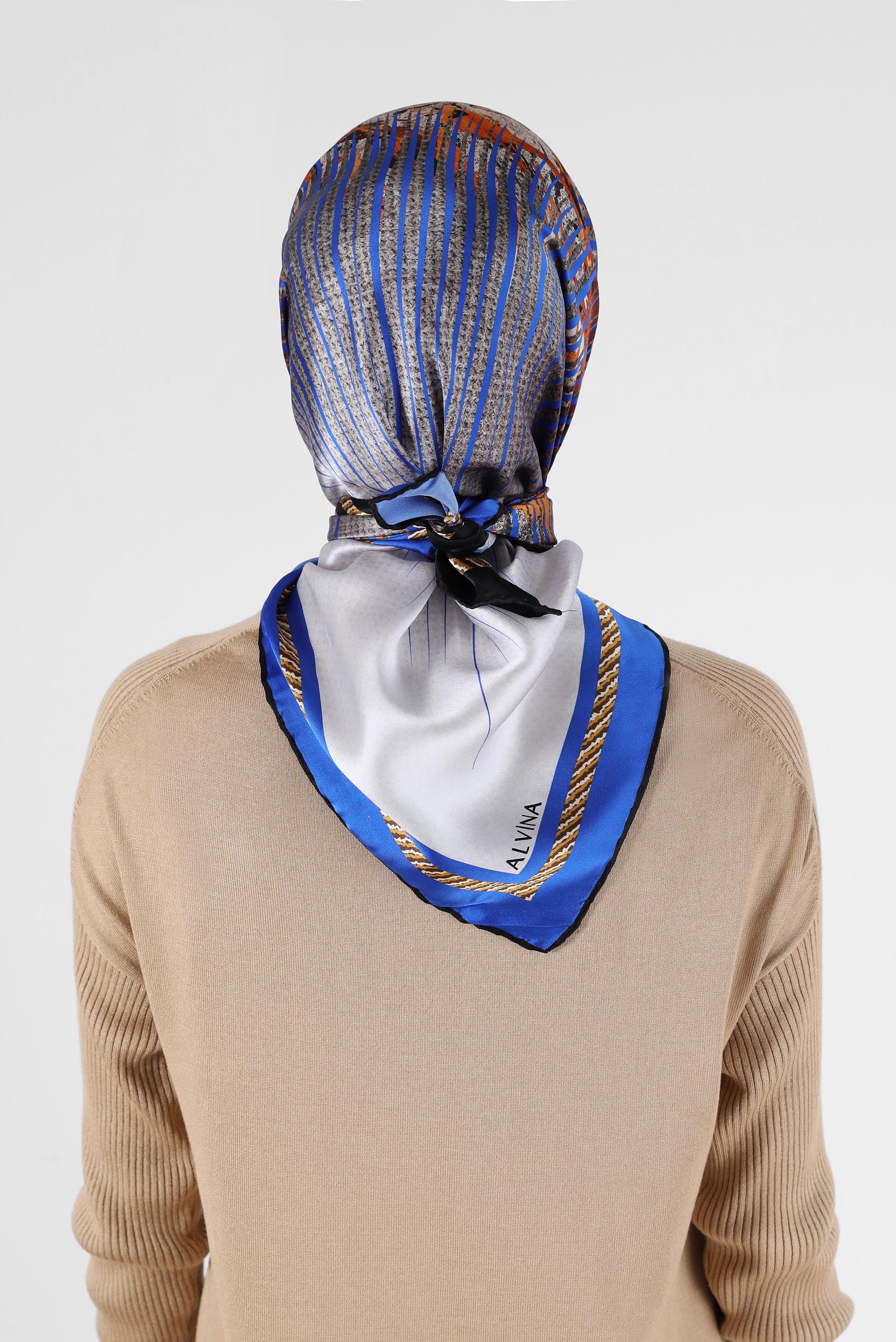 Tesettür giyim LACİVERT ALVİNA DESENLİ İPEK EŞARP 23901 