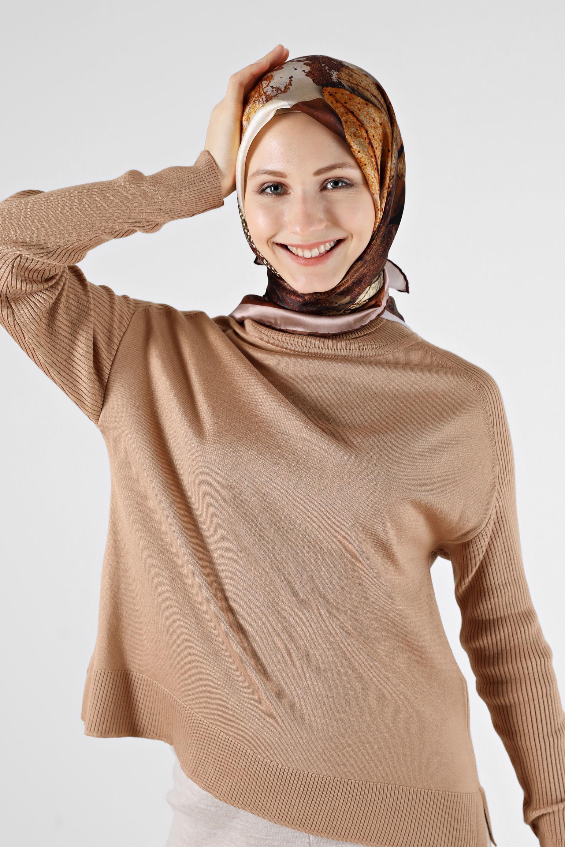 Tesettür giyim KAHVE ALVİNA İPEK EŞARP 23984 