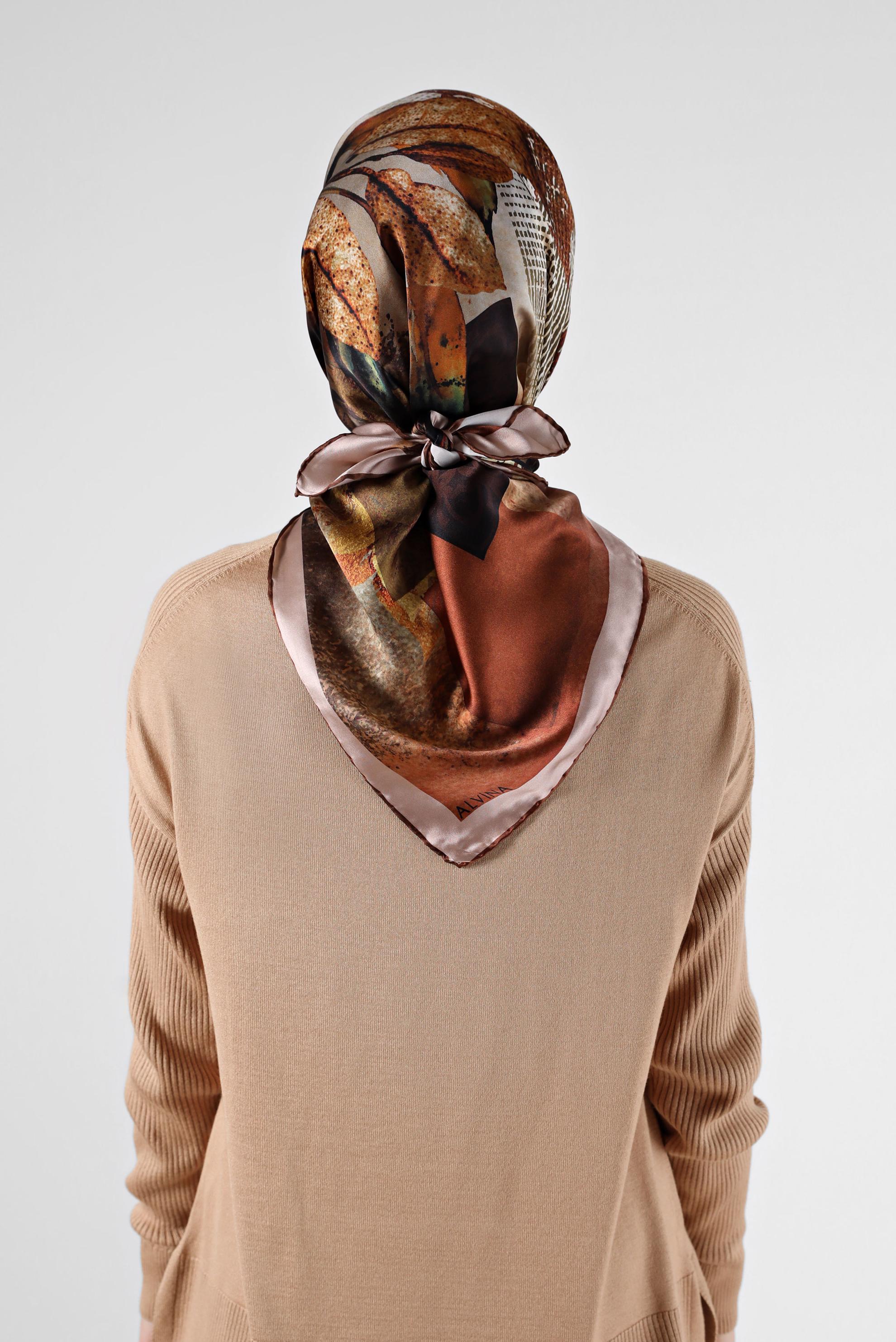 Tesettür giyim KAHVE ALVİNA İPEK EŞARP 23984 