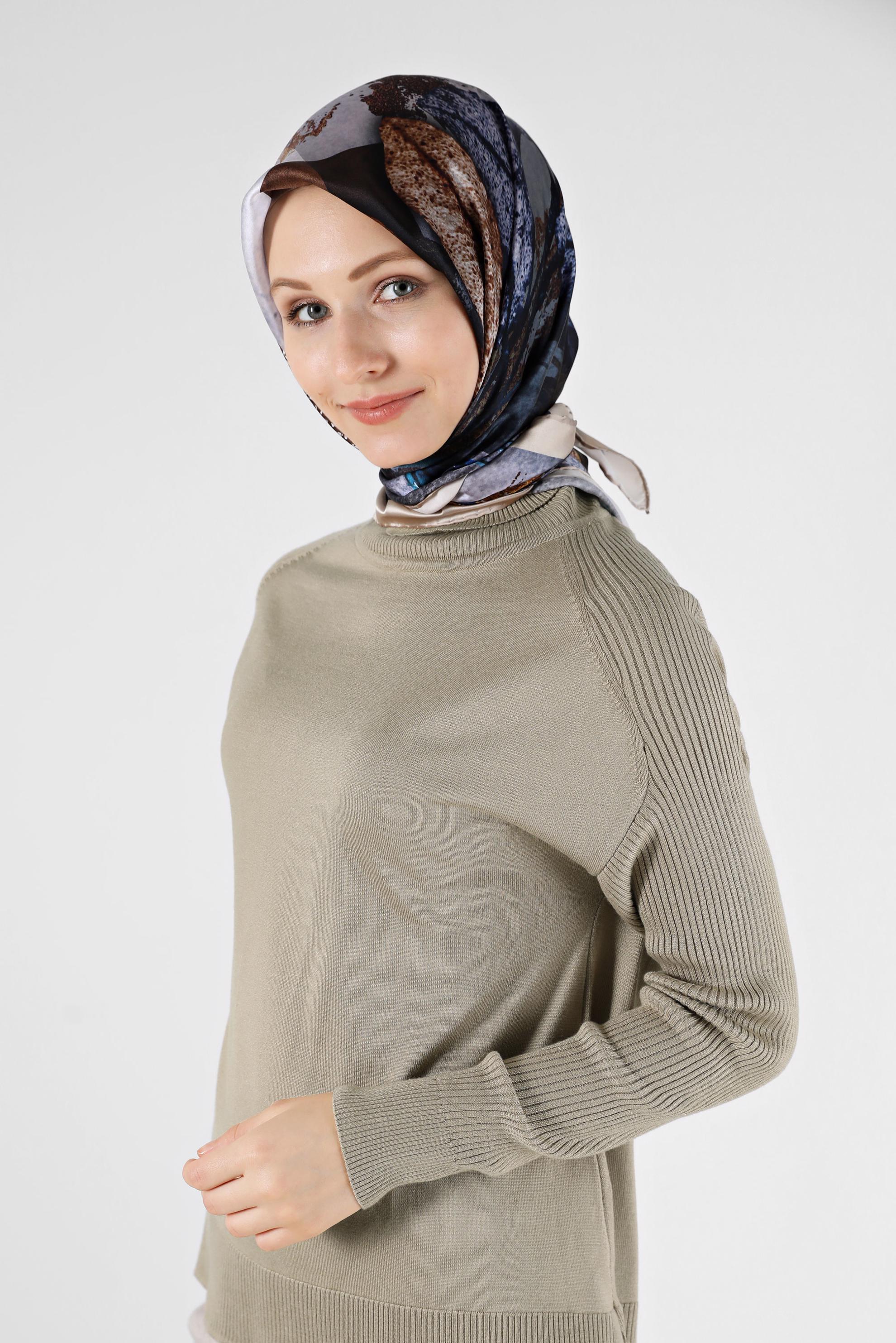 Tesettür giyim VİZON ALVİNA İPEK EŞARP 23984 
