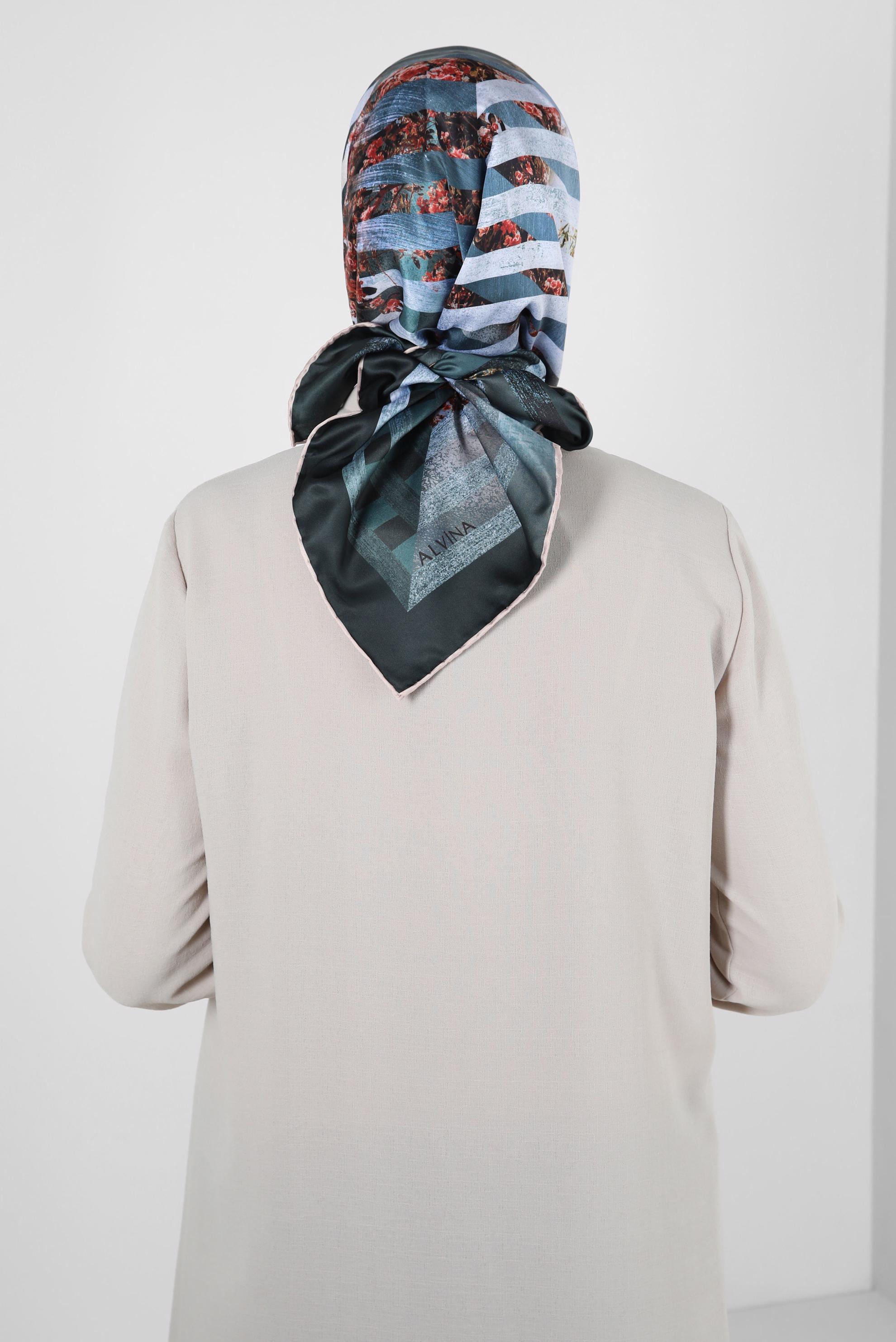 Tesettür giyim YEŞİL ALVİNA DESENLİ DİJİTAL EŞARP 23987 