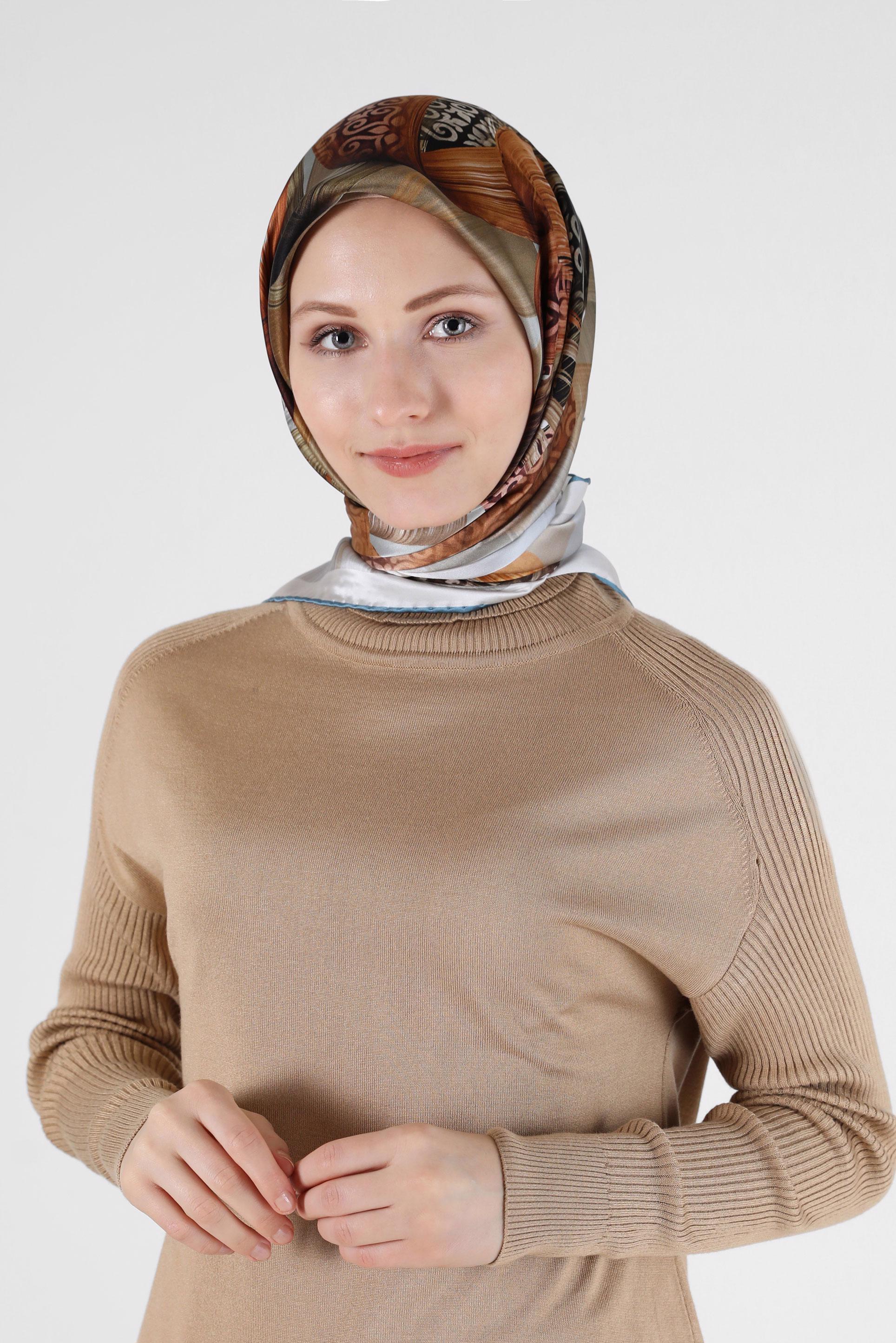 Tesettür giyim MAVİ ALVİNA DESENLİ İPEK EŞARP 23994 